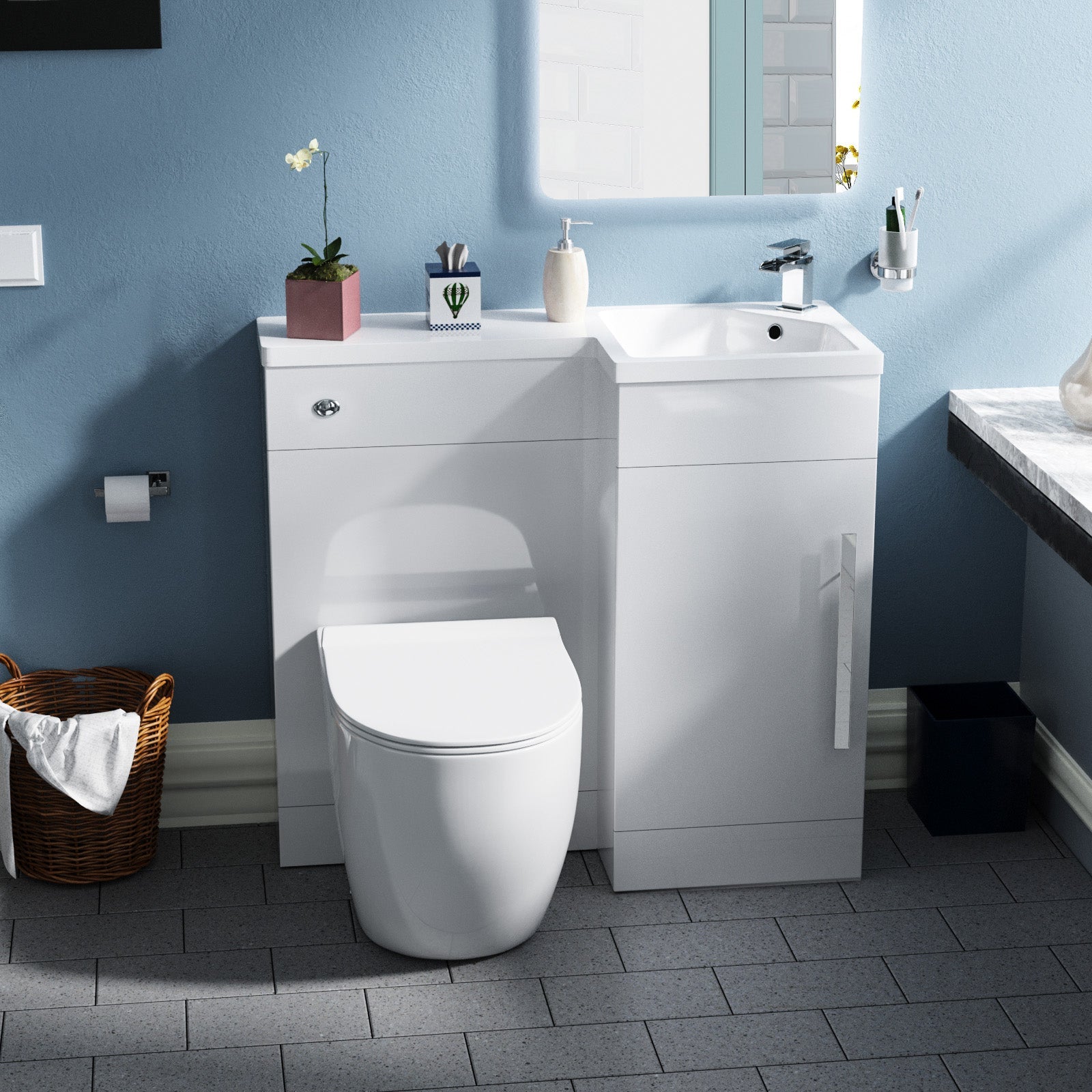 Alaska 900mm Flat Pack BTW Toilet, WC Unit & Resin Basin White
