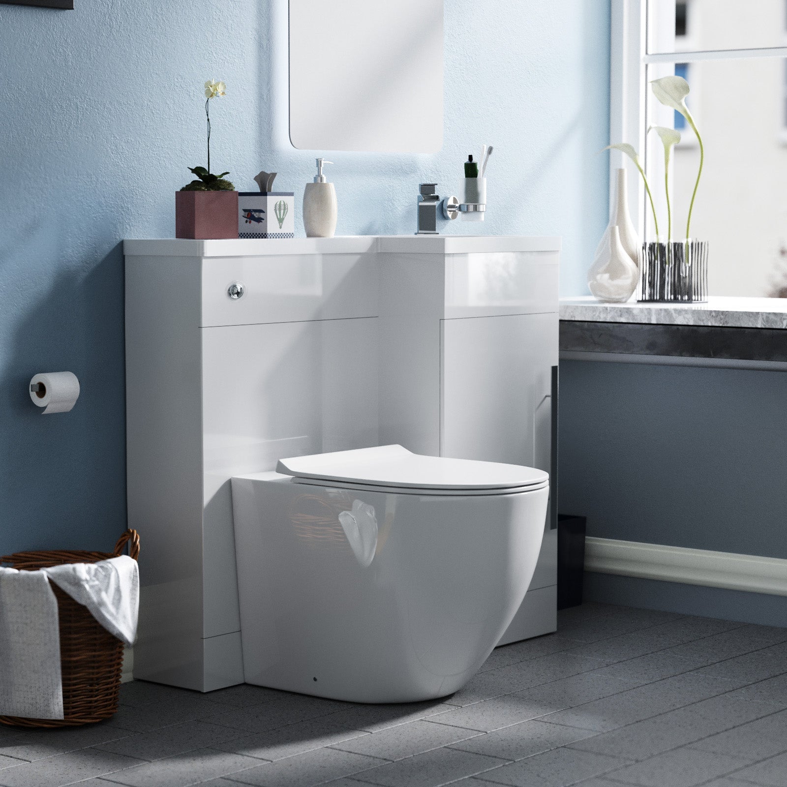 Alaska White 900mm RH Basin WC Unit & BTW Toilet