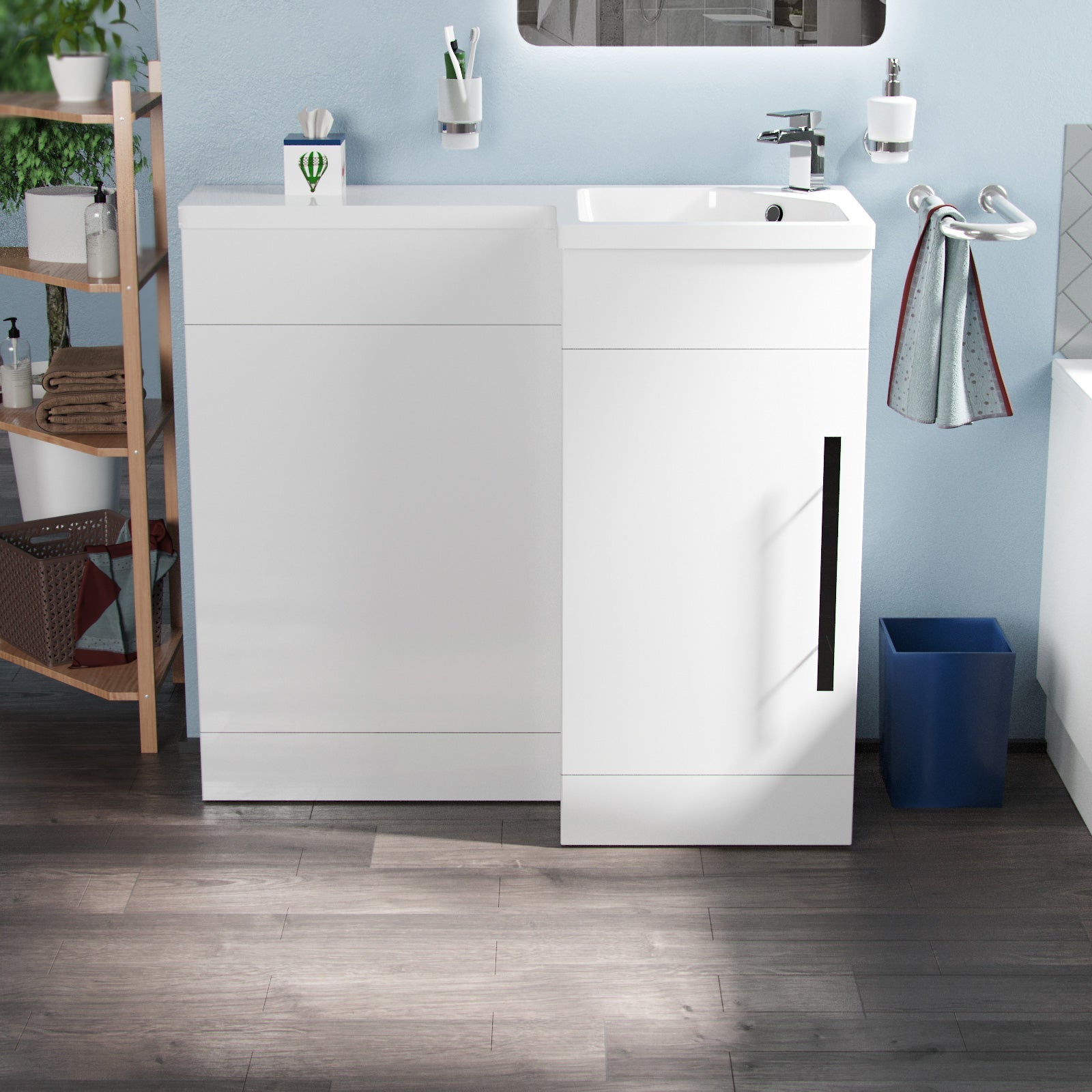 Alaska 900mm L-Shape Right Hand Bathroom White Basin Vanity WC Unit Flat Pack