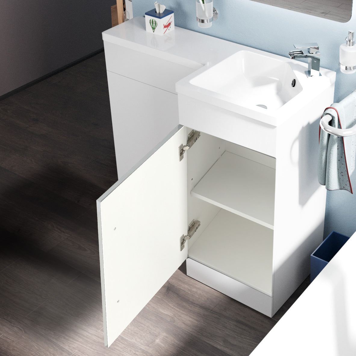 Alaska 900mm L-Shape Right Hand Bathroom White Basin Vanity WC Unit Flat Pack