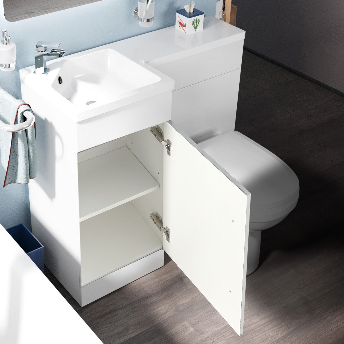 Alaska 900mm White L Shape Left Hand Bathroom Basin Vanity Unit Flat Pack