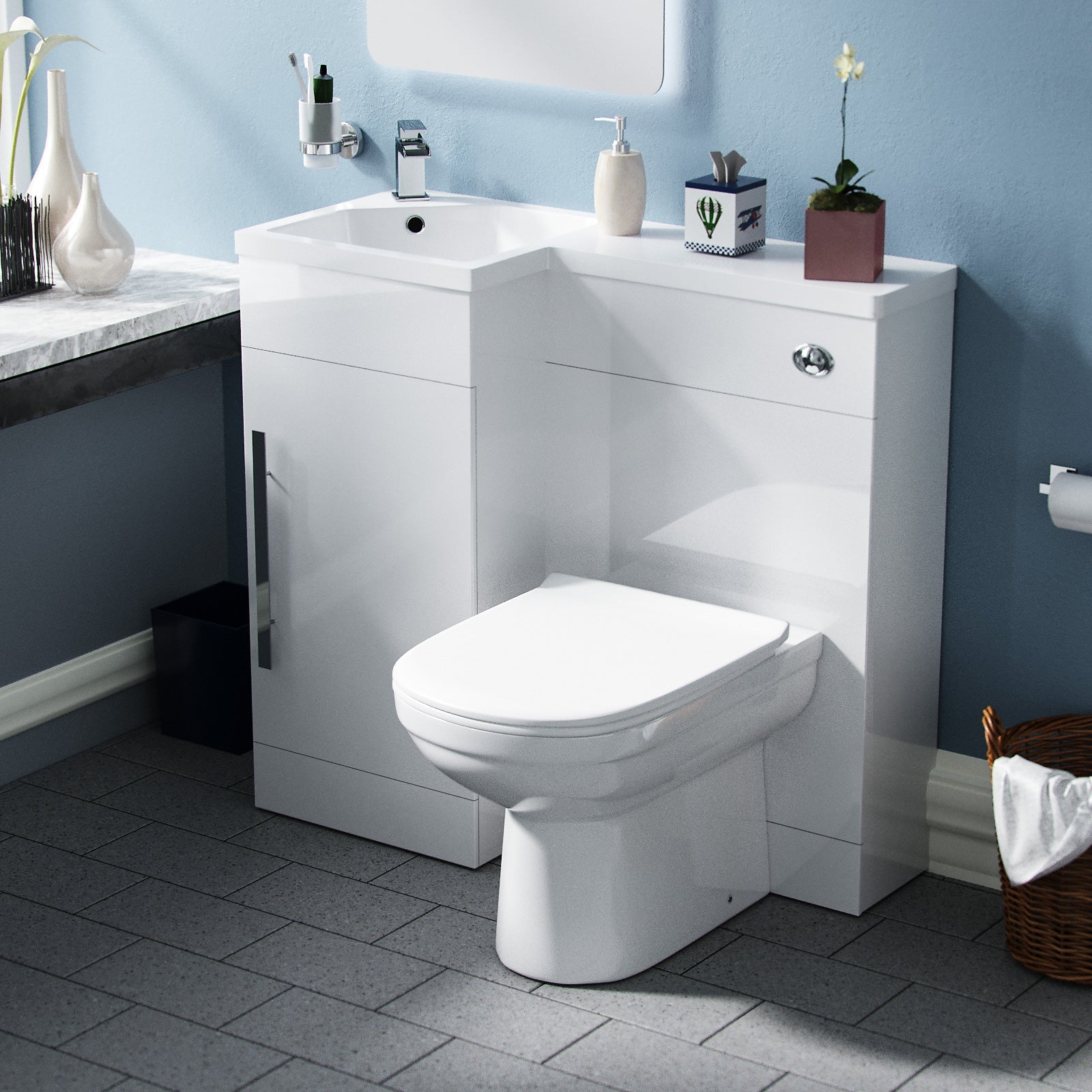 Alaska LH 900mm Vanity Basin Unit, WC Unit & Elso BTW Toilet White Flat Pack