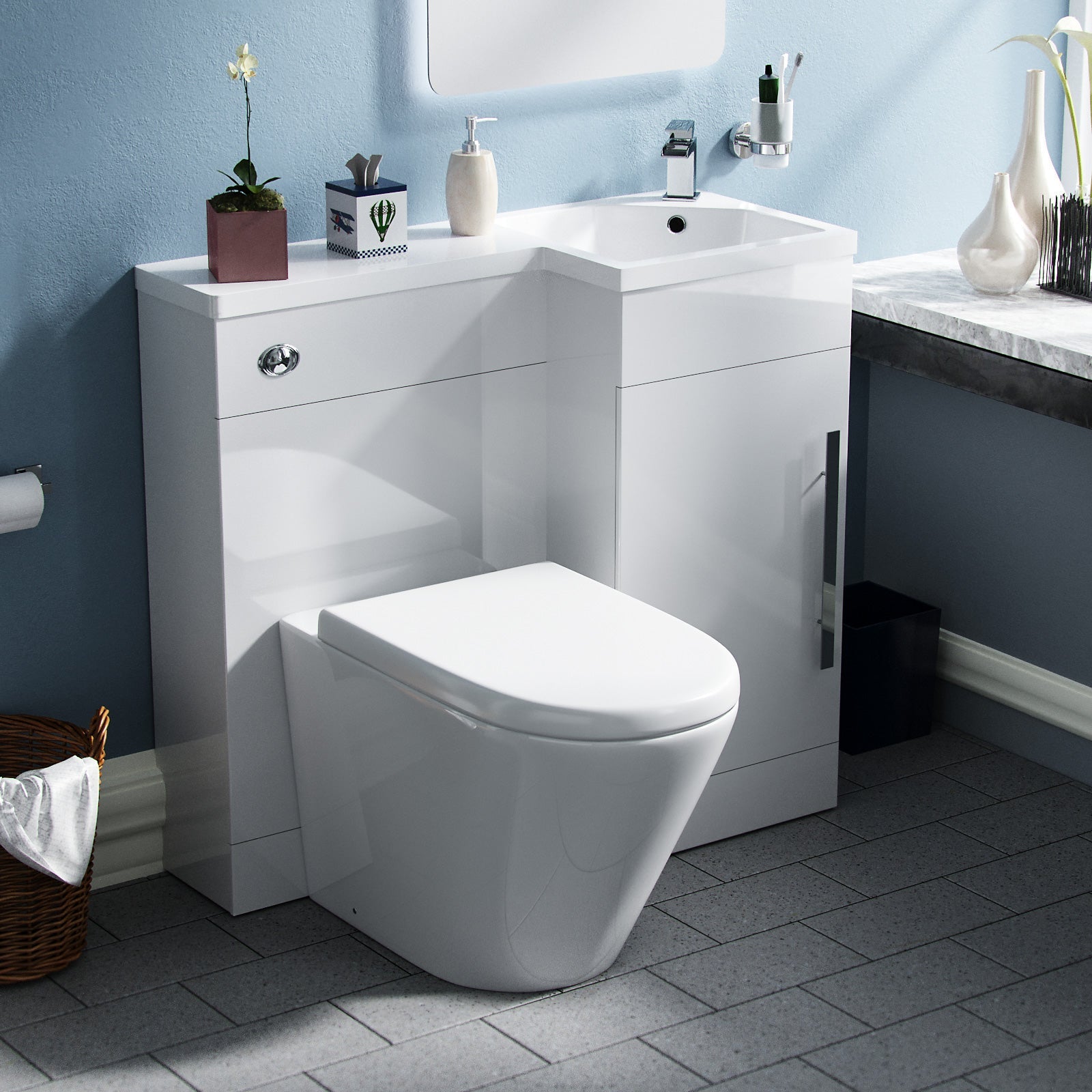 Alaska 900mm Vanity Basin Unit, WC Unit & Ellis PP Back To Wall Toilet White