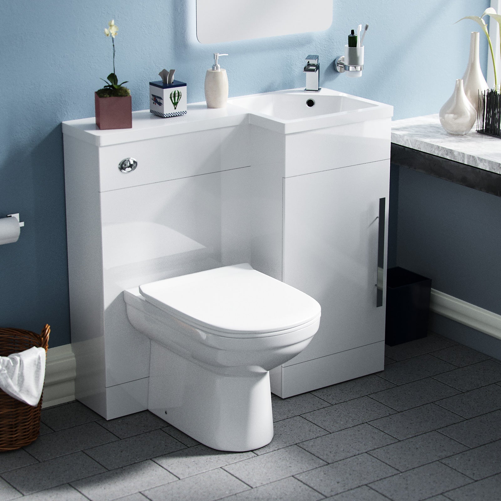 Alaska 900mm Vanity Basin Unit, WC Unit & Elso Back To Wall Toilet White