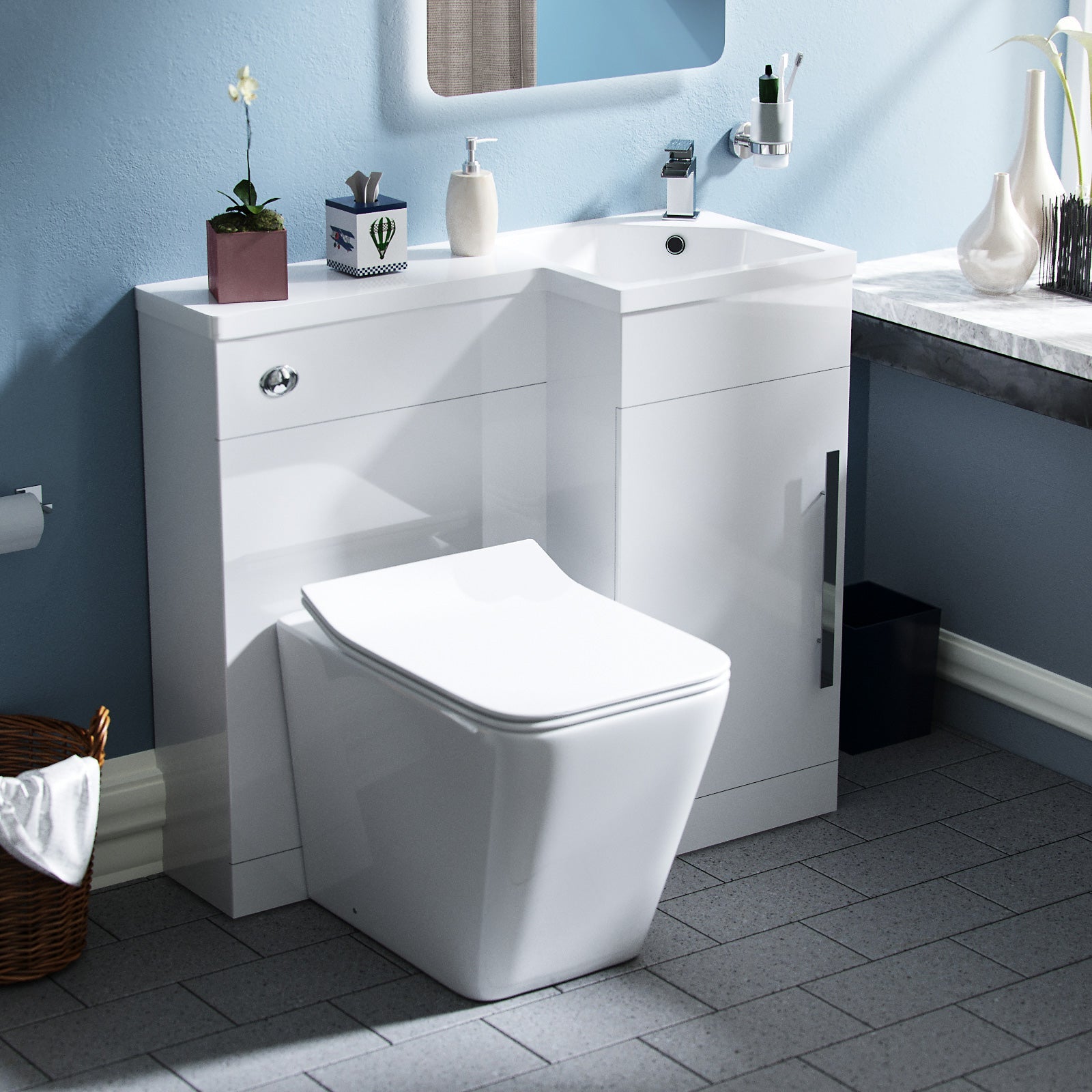 Alaska 900mm Vanity Basin Unit, WC Unit & Elora Back To Wall Toilet White