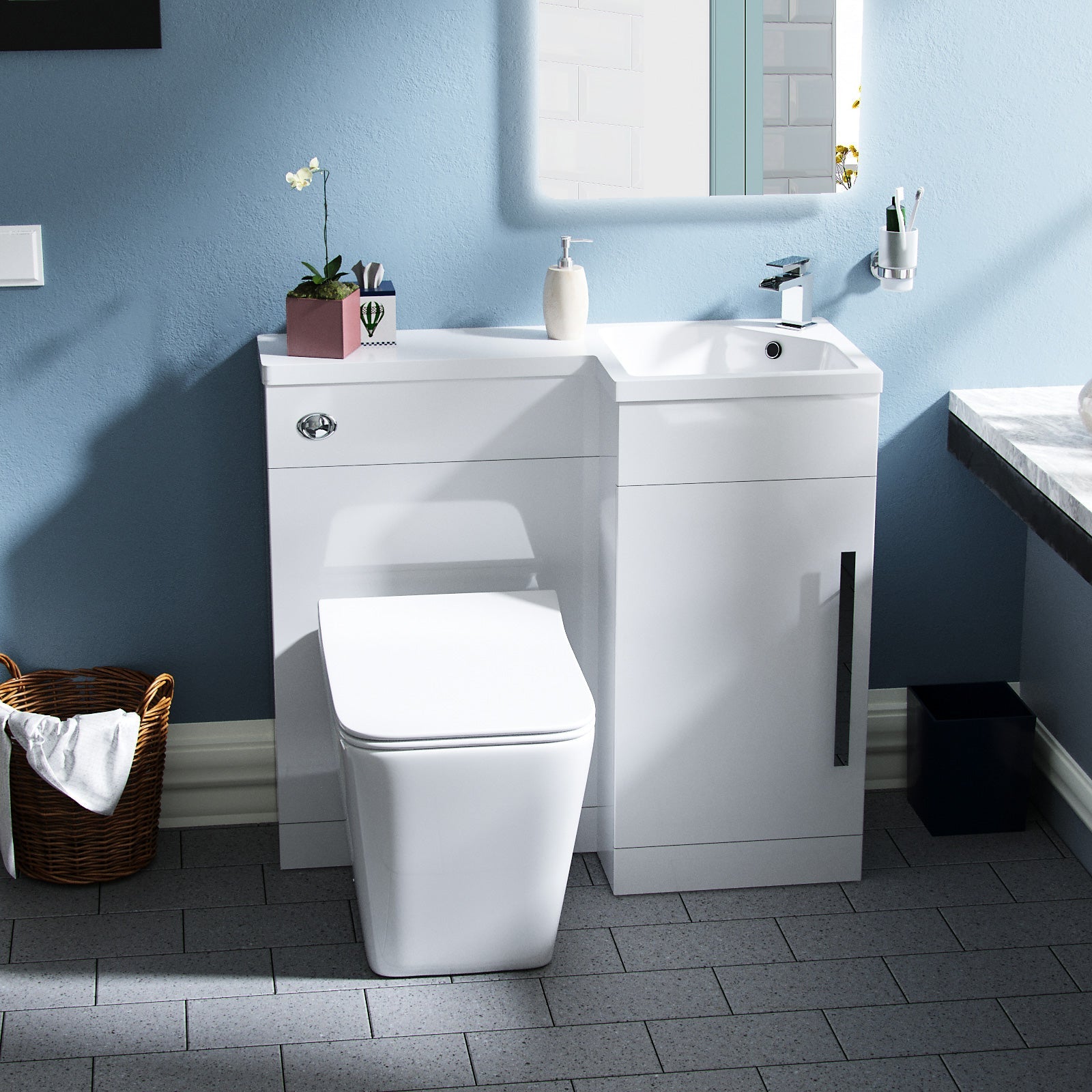 Alaska 900mm Vanity Basin Unit, WC Unit & Elora Back To Wall Toilet White
