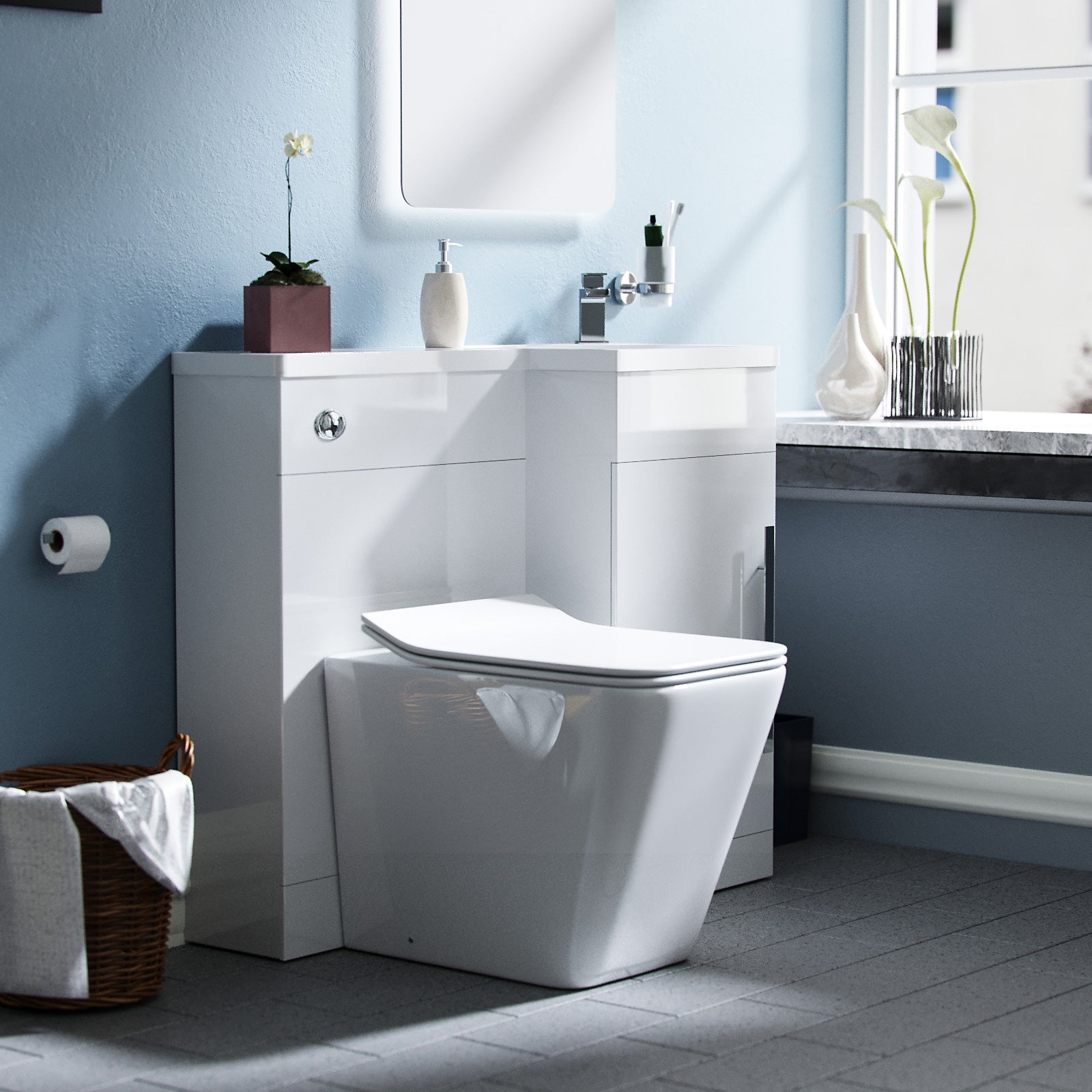 Alaska 900mm Vanity Basin Unit, WC Unit & Elora Back To Wall Toilet White