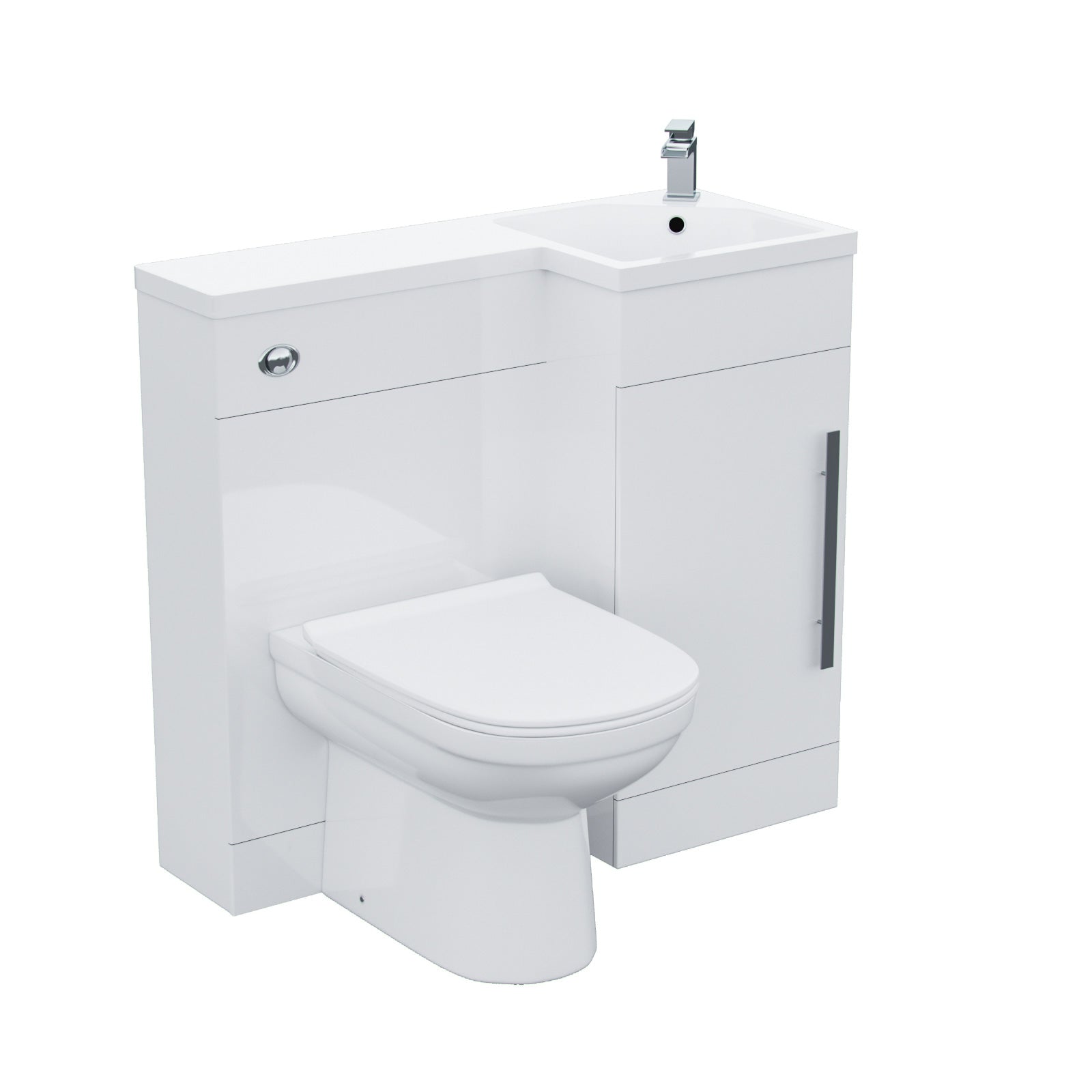 Alaska White L-Shape RH Small 900mm Vanity Unit Sink Toilet Bathroom Flat Pack