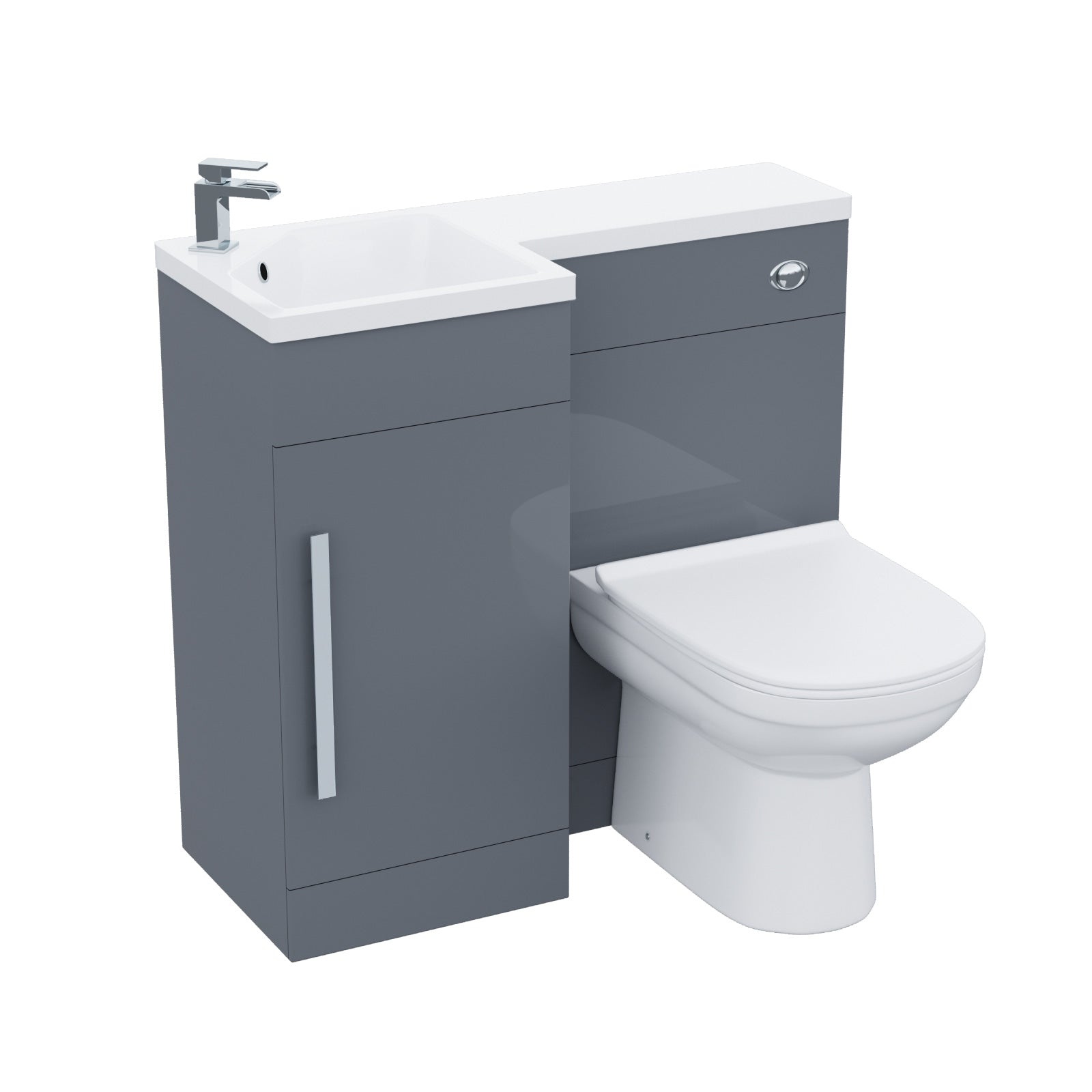 Alaska Flat Packed Compact 900mm Grey L-Shape Left Hand Vanity Unit and Toilet Bathroom