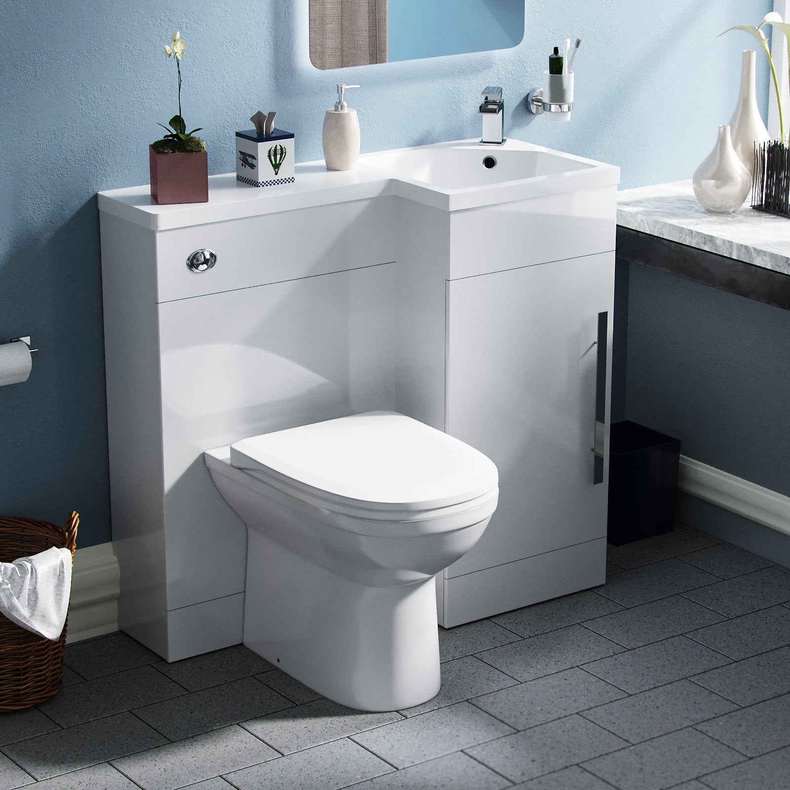 Alaska 900mm Vanity Basin Unit, WC Unit & Rimless Back To Wall Toilet White