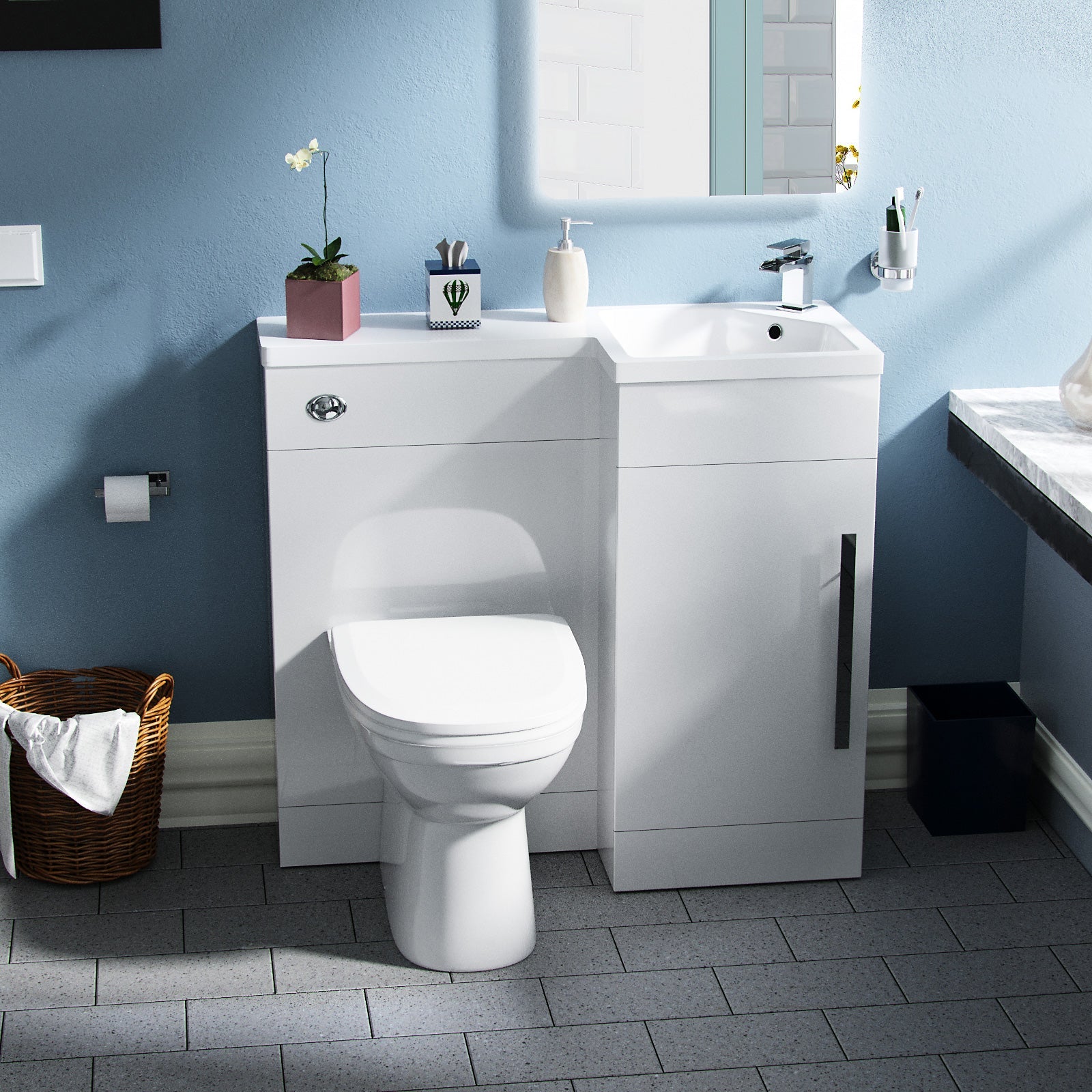 Alaska 900mm Vanity Basin Unit, WC Unit & Rimless Back To Wall Toilet White