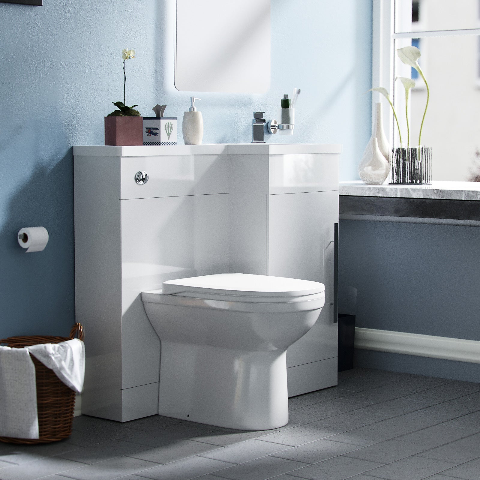 Alaska 900mm Vanity Basin Unit, WC Unit & Rimless Back To Wall Toilet White