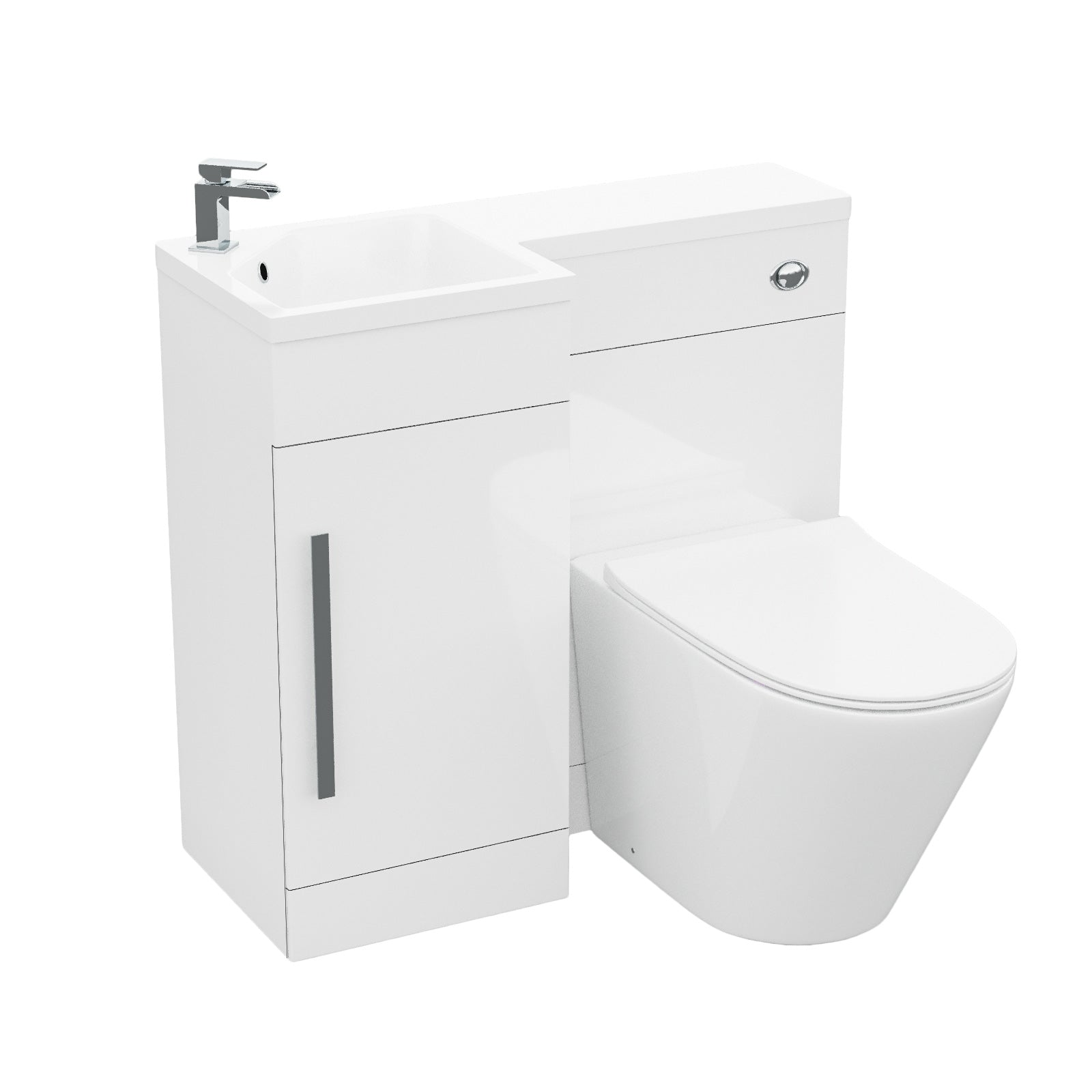 Alaska 900mm Flat Pack Vanity Basin Unit, WC Unit & Ellis UF Back To Wall Toilet White