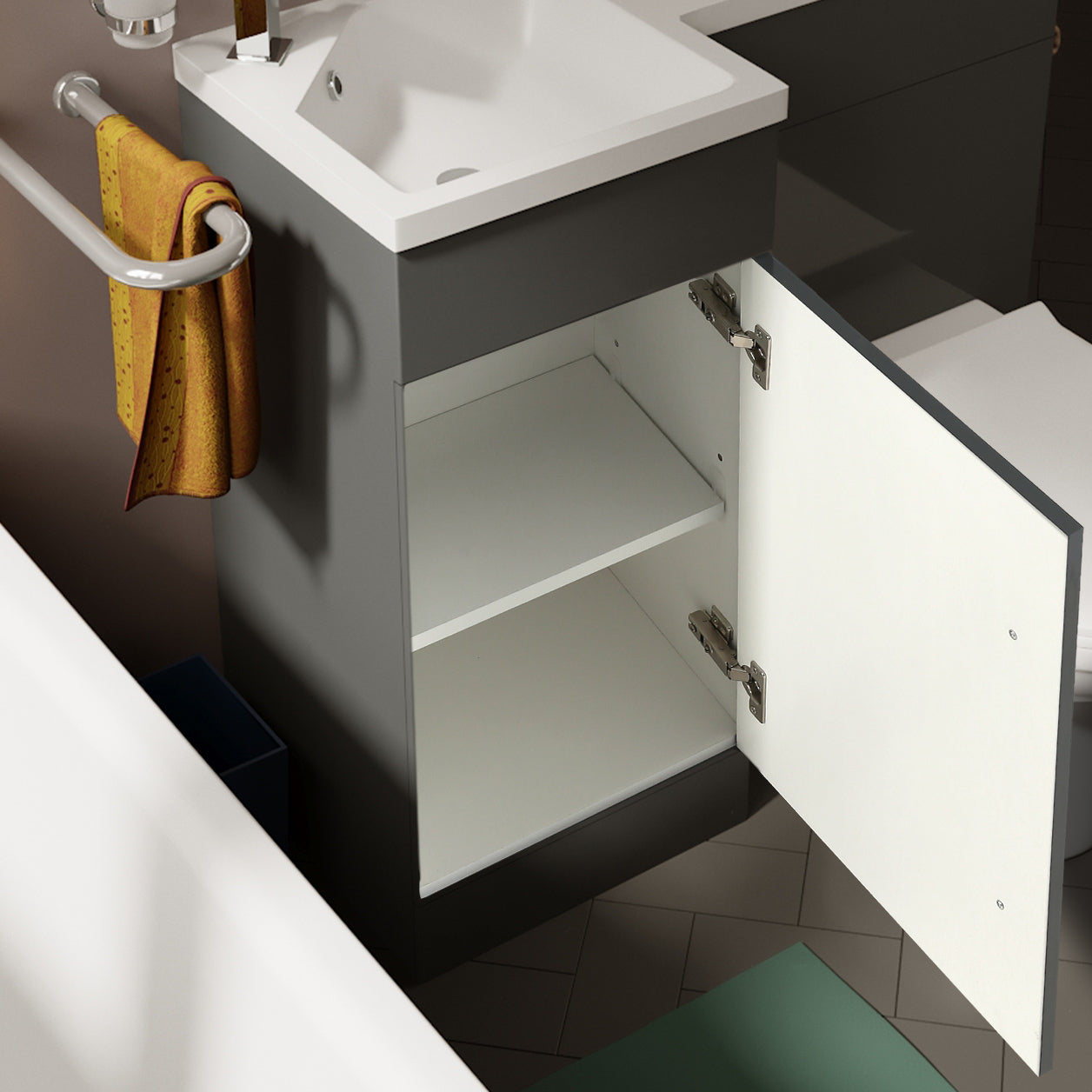 Alaska Flat Packed Compact 900mm Grey L-Shape Left Hand Vanity Unit and Toilet Bathroom