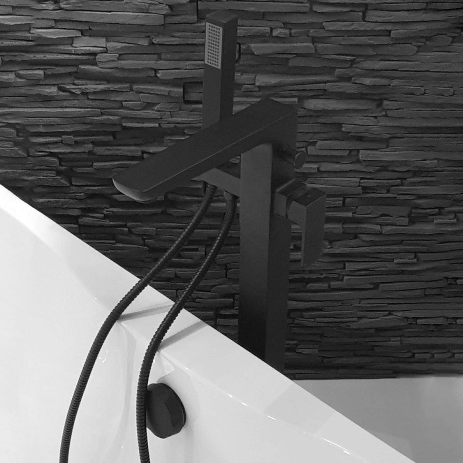 Matte Black Square Modern Freestanding Bath Shower Mixer Tap
