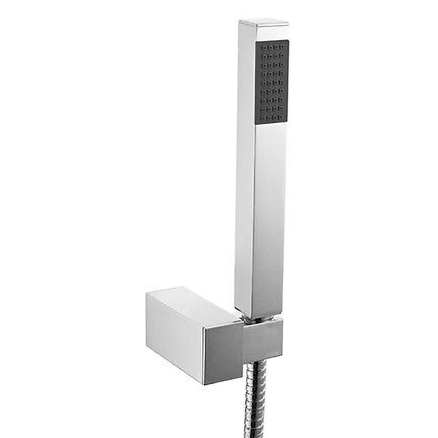 Bathroom Modern Chrome Shower Slim Handset With Flexible Hose & Wall Bracket Holder