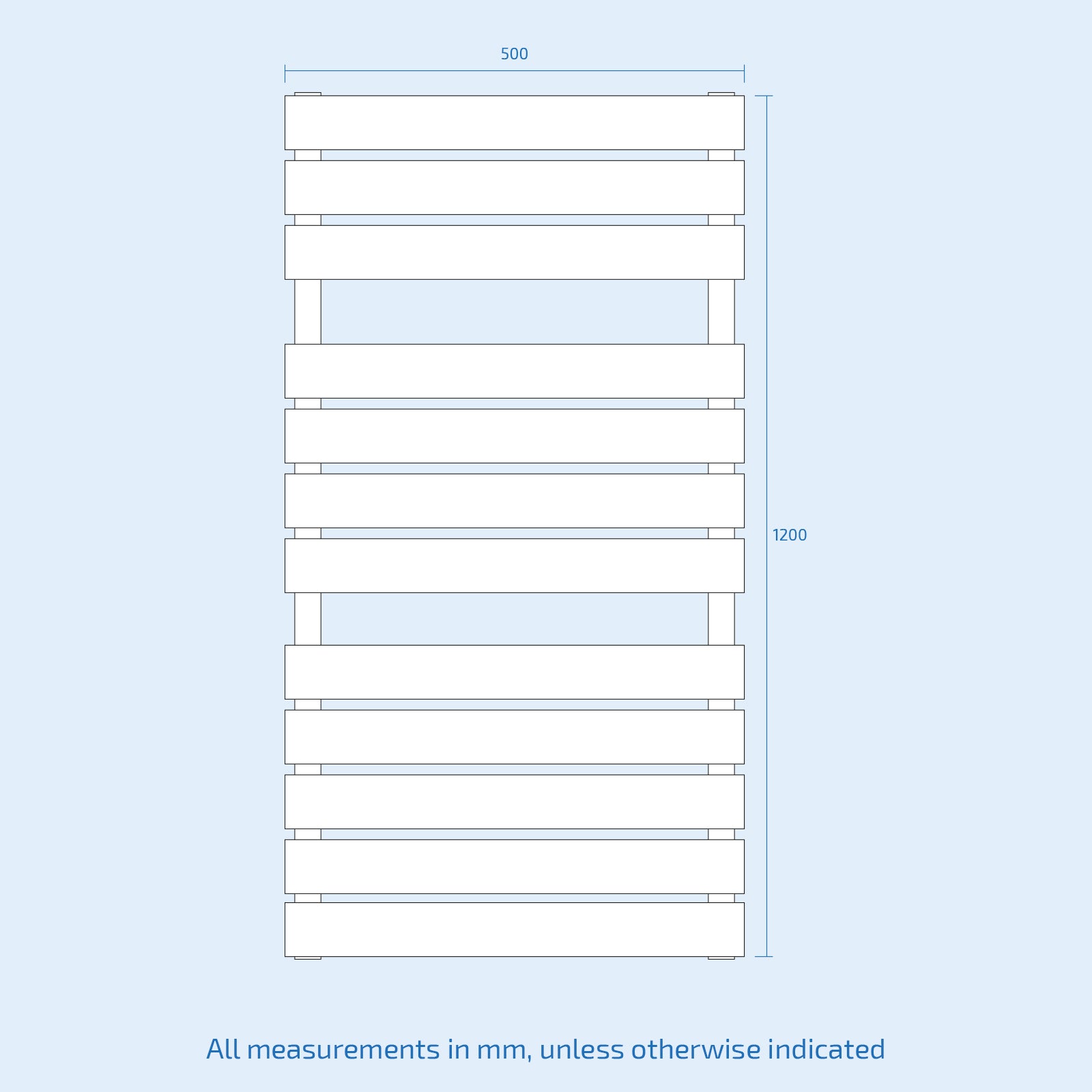 Vertical Central Connection Towel Radiator White Single Flat Tube 1200 x 500 mm