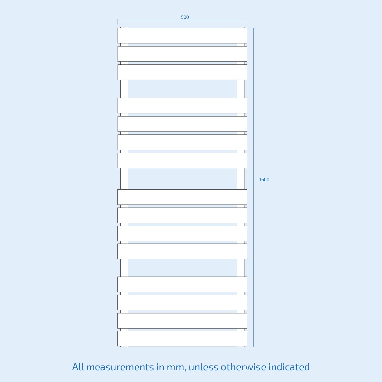 Vertical Central Connection Towel Radiator White Single Flat Tube 1600 x 500 mm