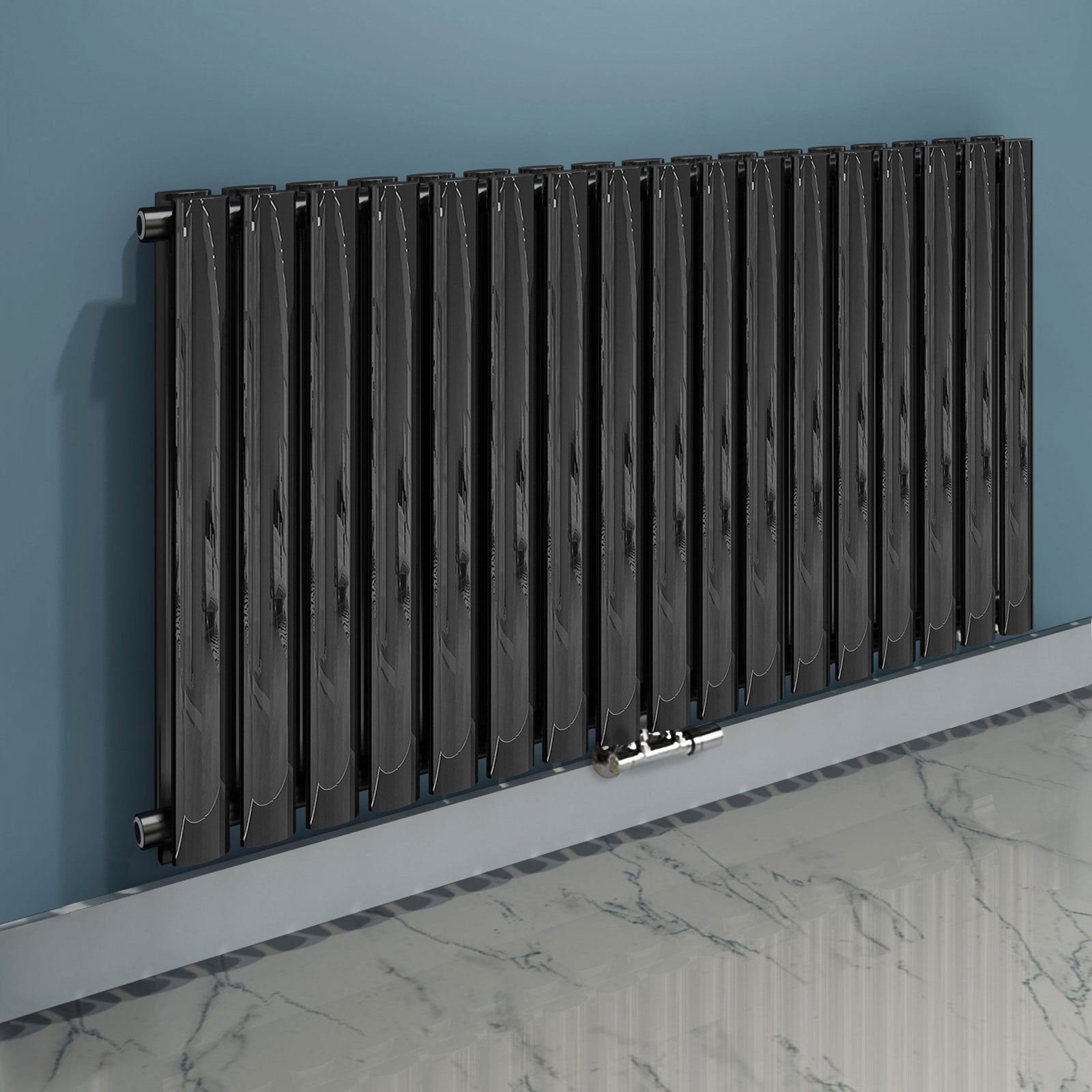 Horizontal Side Connection Radiator Black Double Oval Tube 600 x 1020 mm