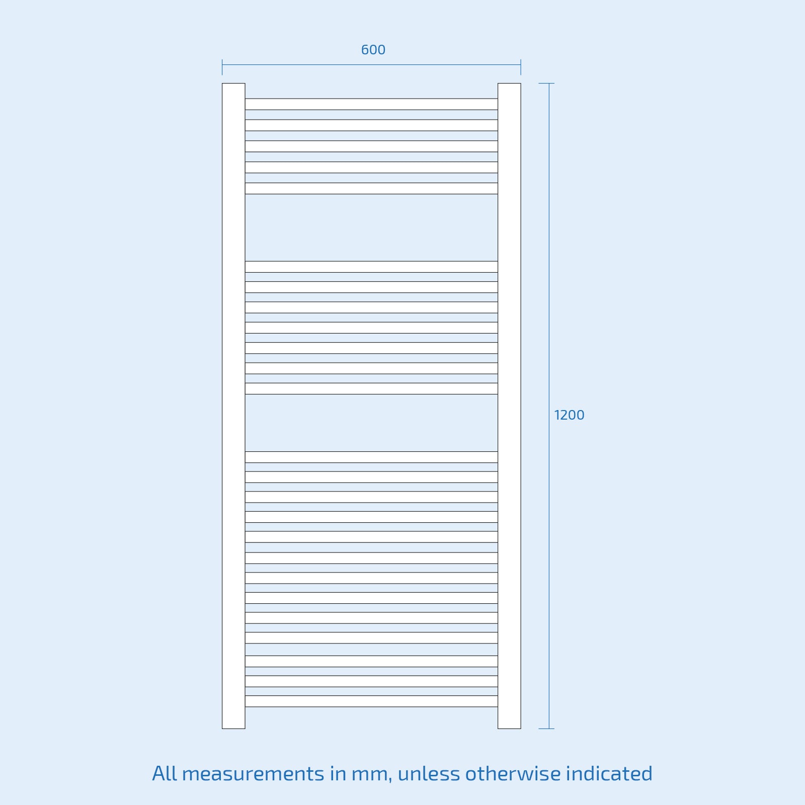 Vertical Central Connection Towel Radiator White Single Straight 1200 x 600 mm