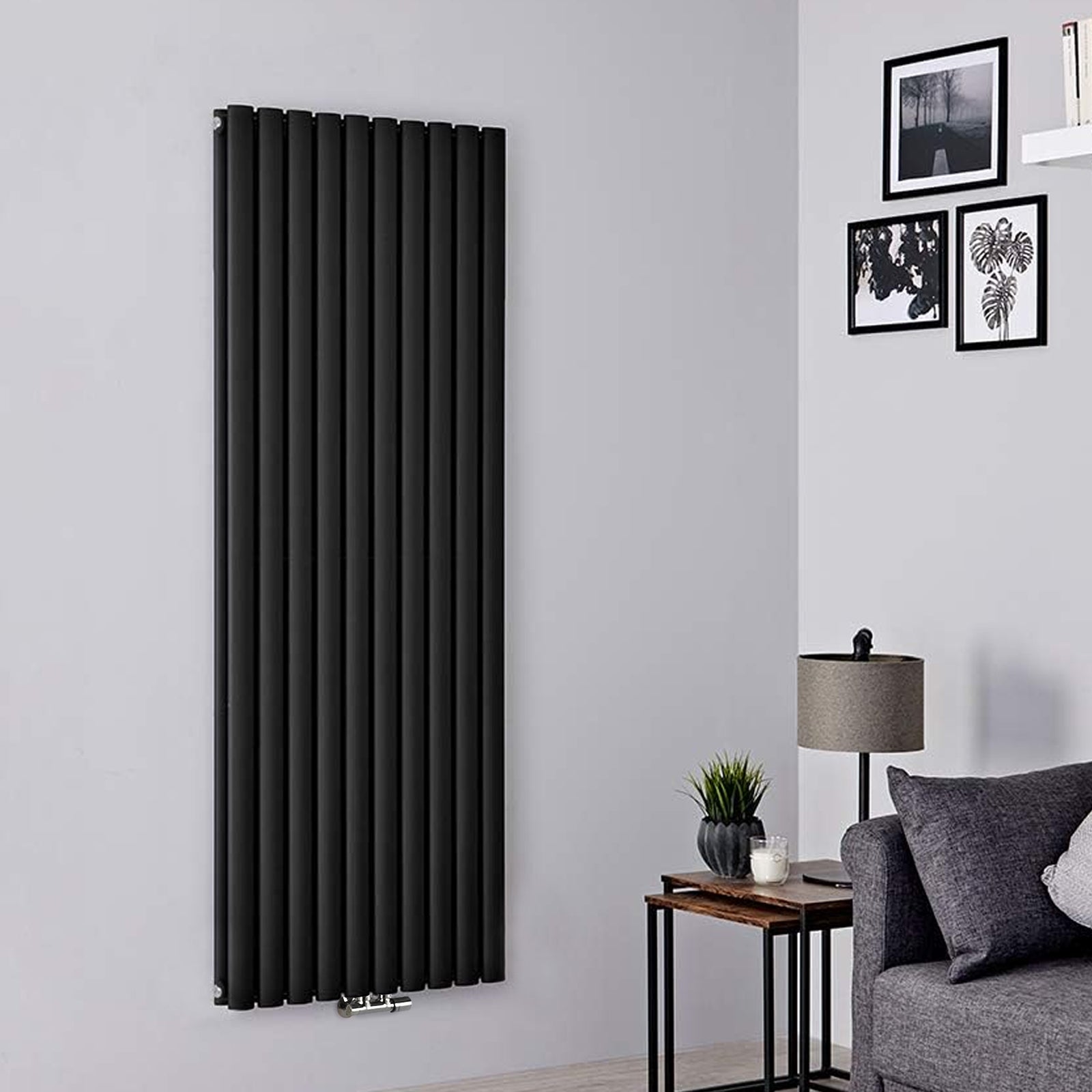Vertical Central Connection Radiator Black Double Oval Tube 1800 x 600 mm