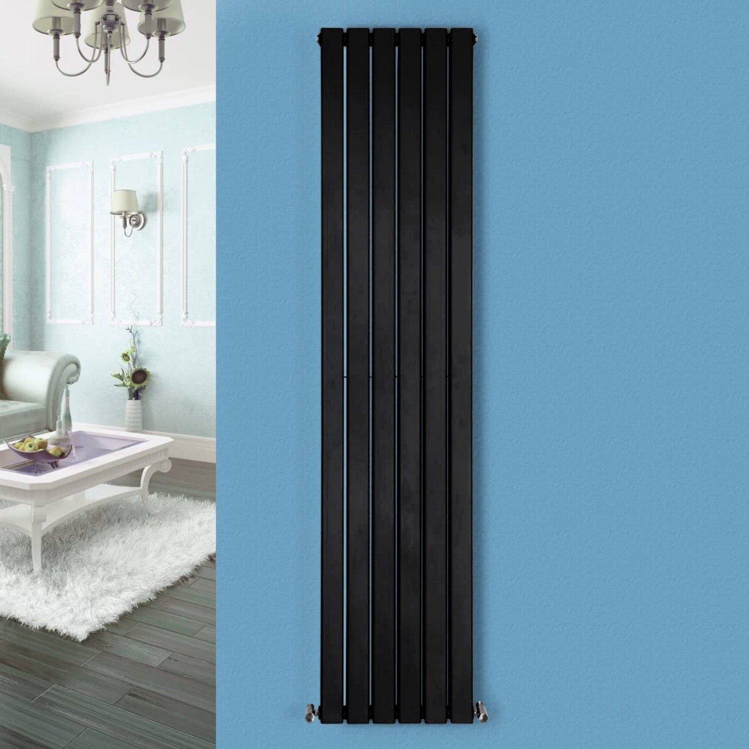 Honeywell 1800 X 410 mm Vertical Double Oval Tube Matte Black Designer Radiator