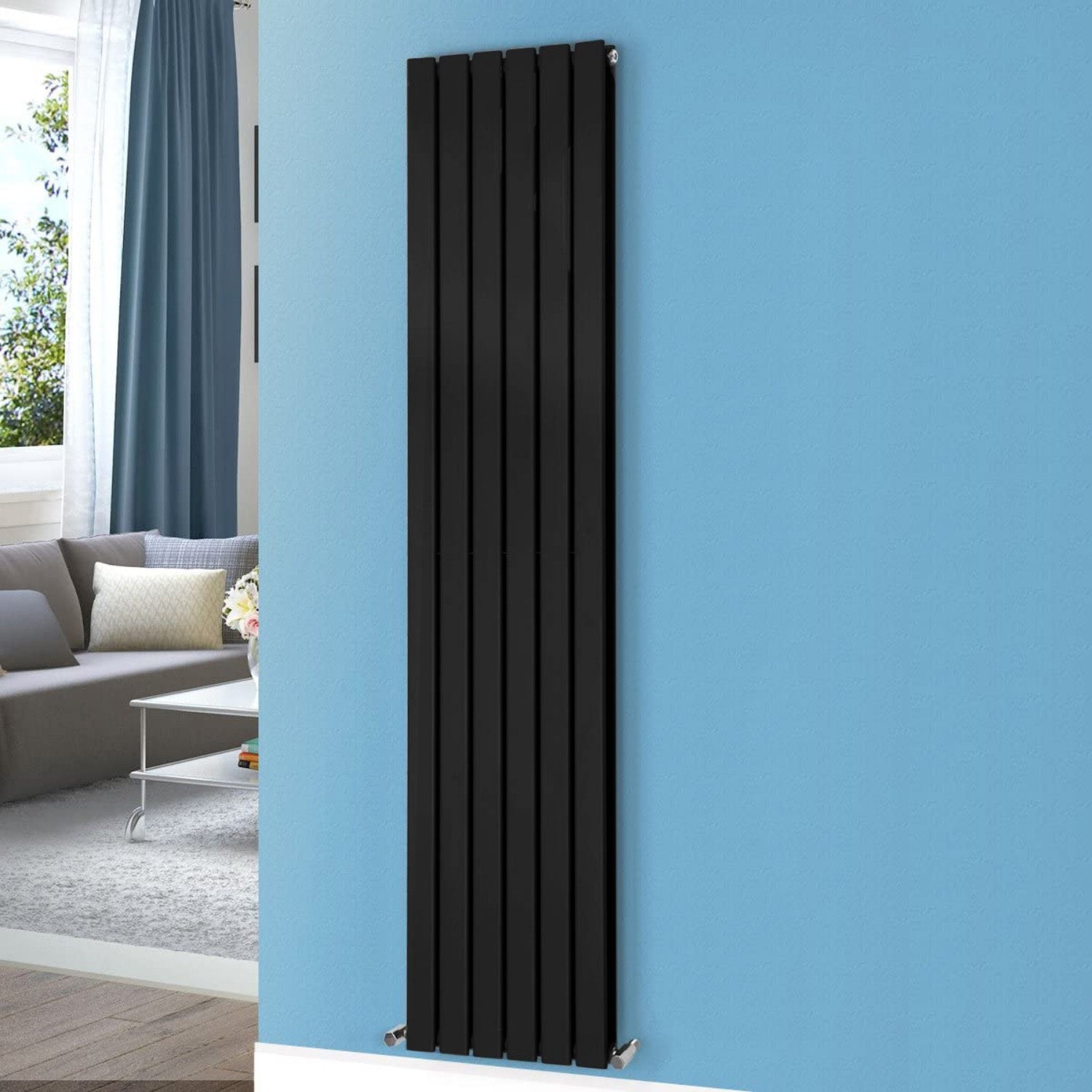 Honeywell 1800 X 410 mm Vertical Double Oval Tube Matte Black Designer Radiator