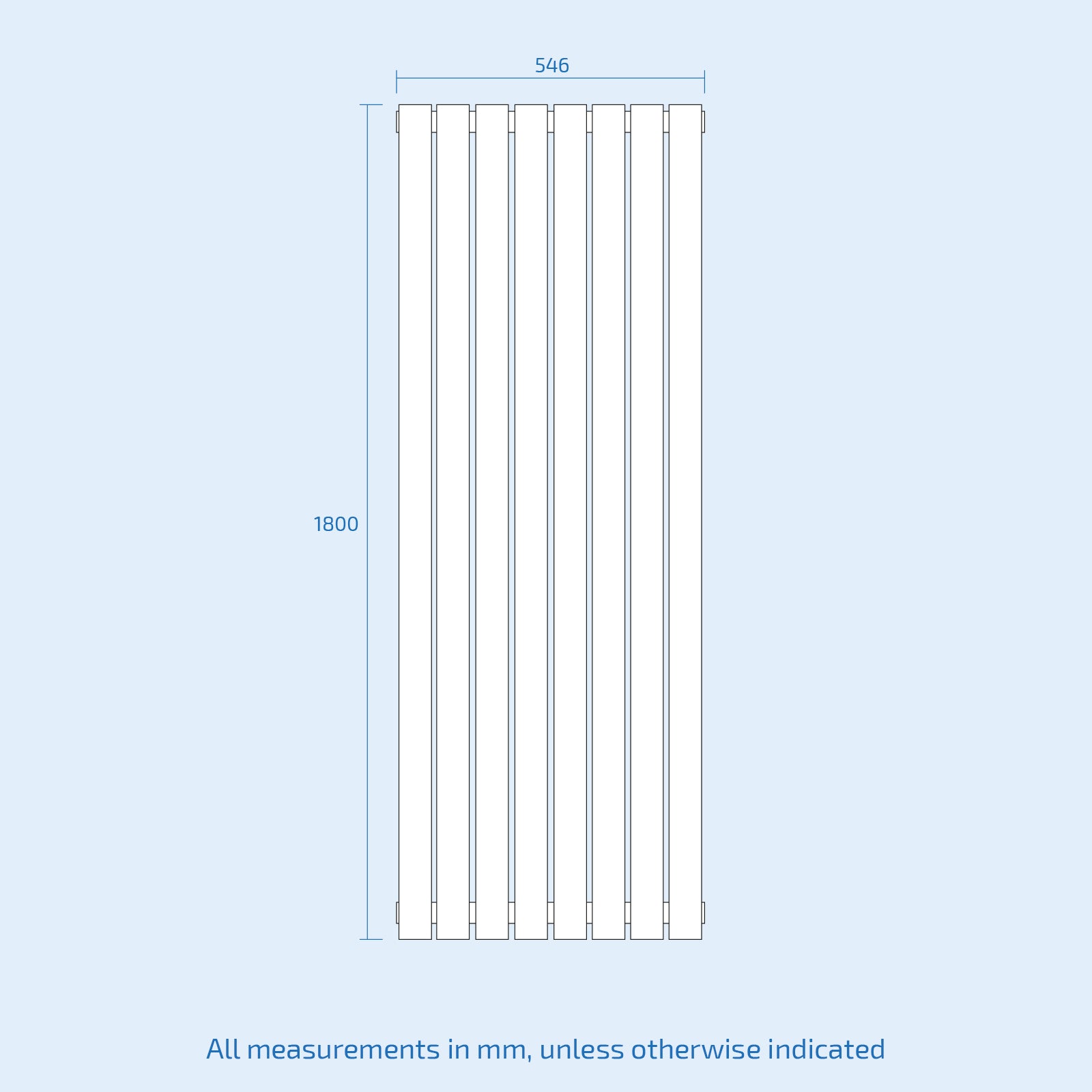 Vertical Flat Panel Black Central Connection Radiator 1800 X 546 mm