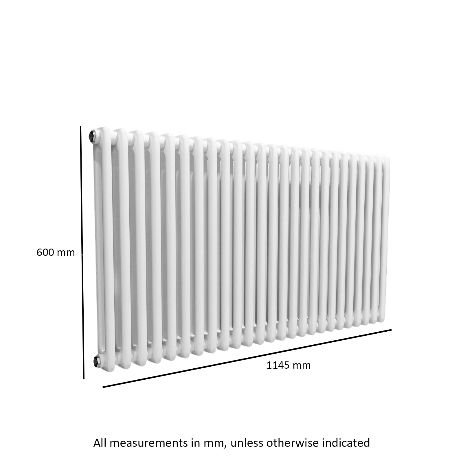 Traditional Radiator 600 X 1145 mm Horizontal Double Column White