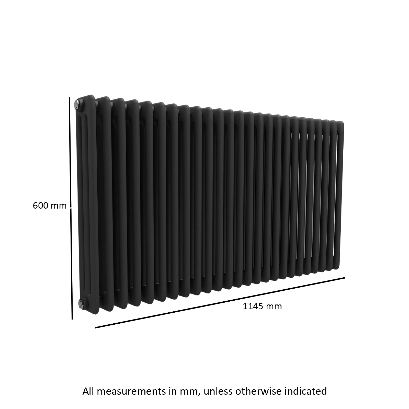 Traditional Radiator 600 X 1145 mm Horizontal Triple Column Matte Black