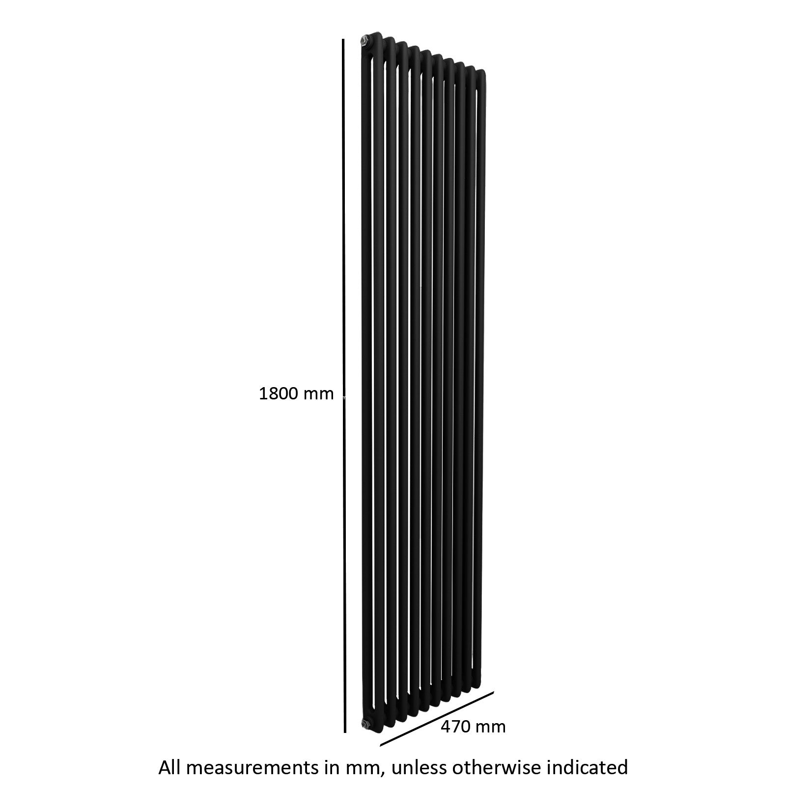Traditional Radiator 1800 X 470 mm Vertical Double Column Matte Black