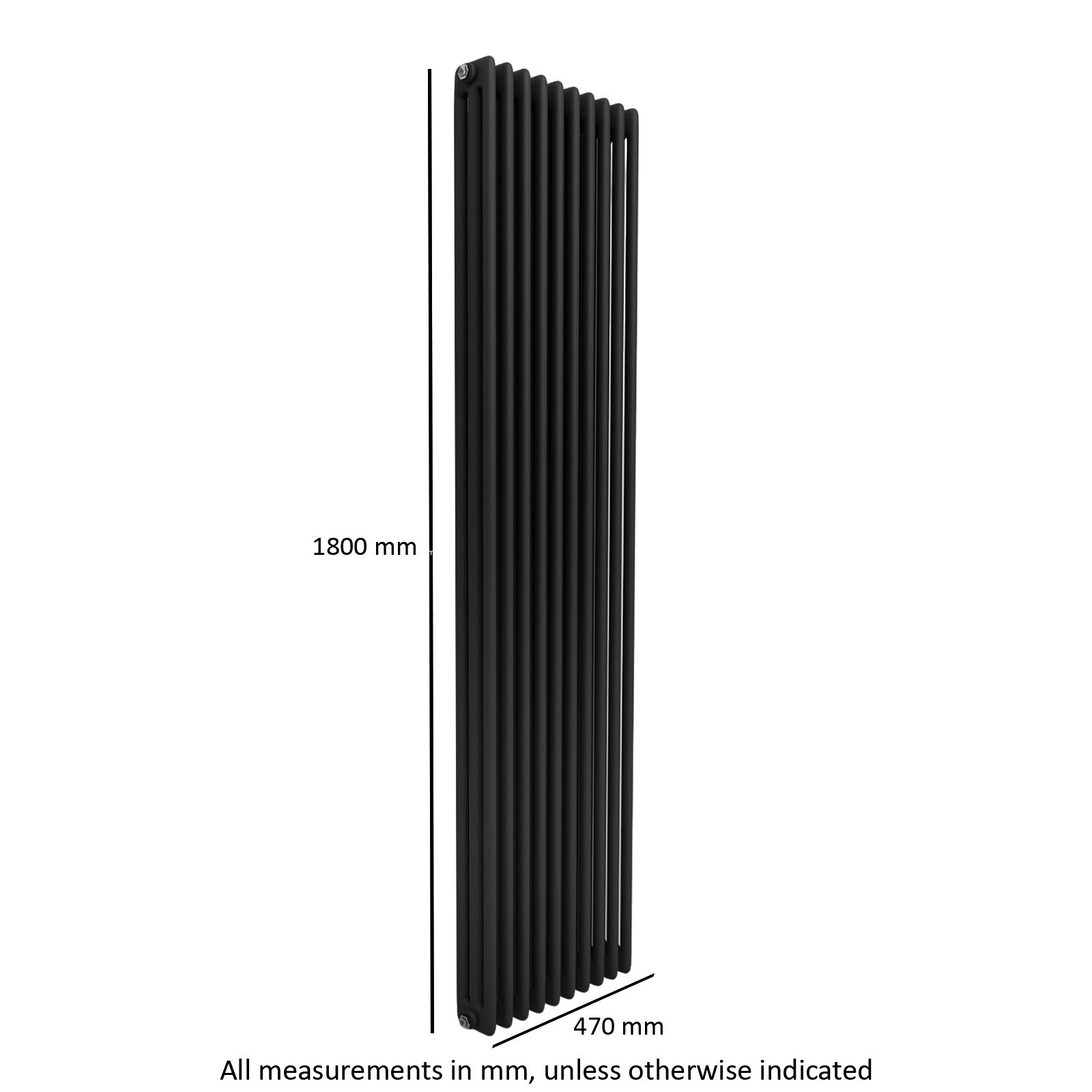 Traditional Radiator 1800 X 470 mm Vertical Triple Column Matte Black