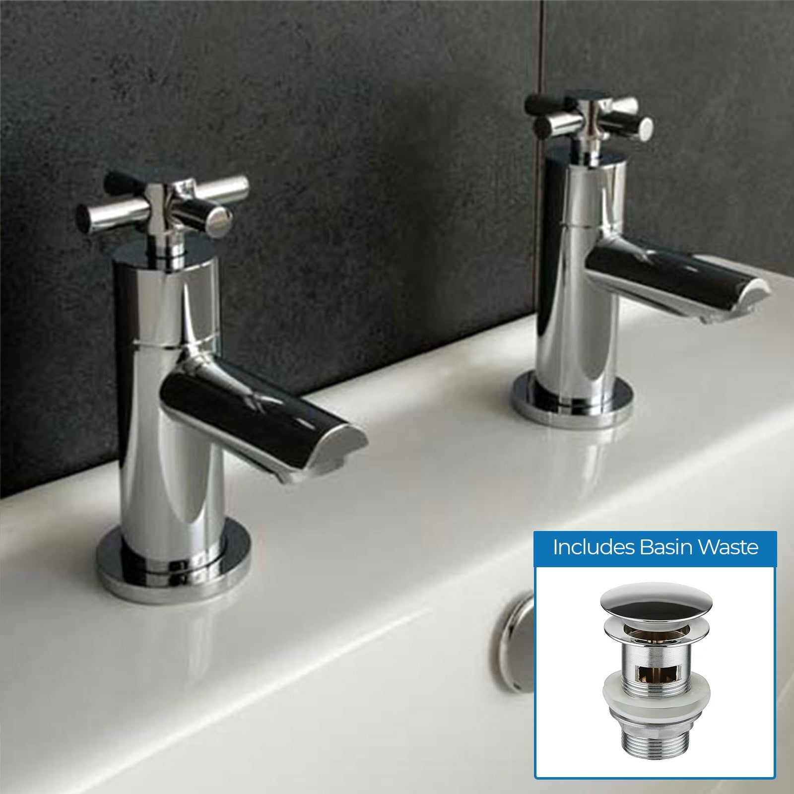 Indigo Twin Hot and Cold Twin Basin Taps Chrome