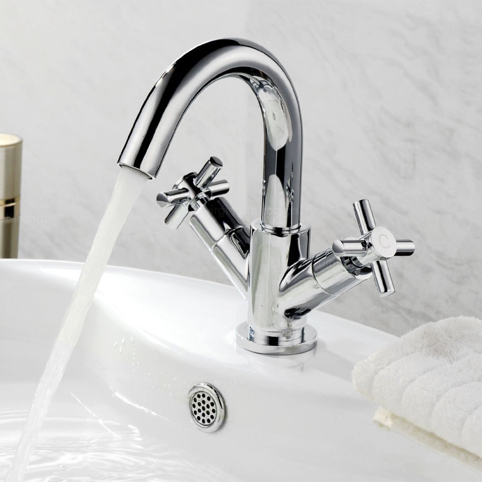 Indigo Bathroom Basin Mixer Modern Crosshead Chrome Tap Solid Brass - Bathroom Republic