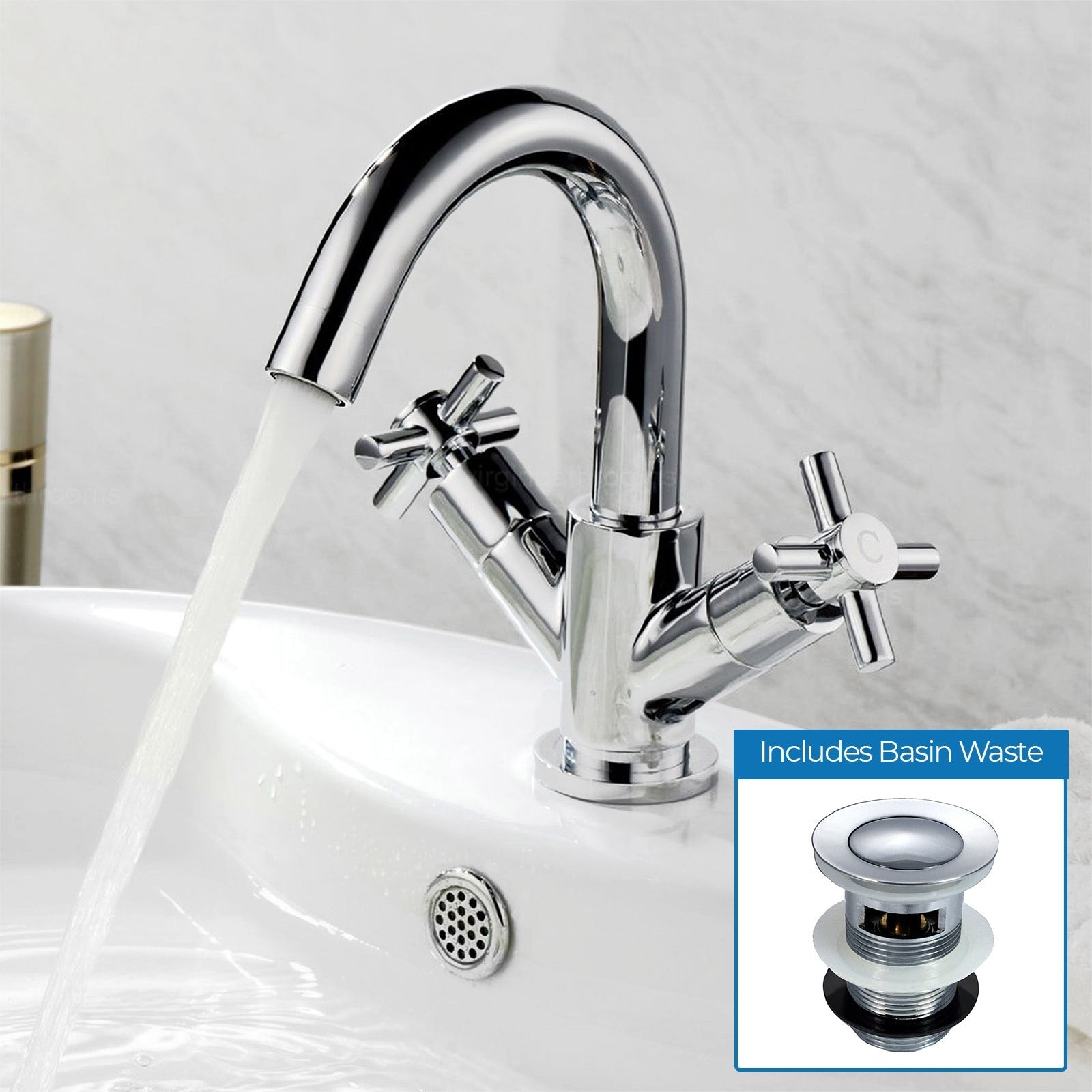 Indigo Bathroom Basin Mixer Modern Crosshead Chrome Tap Solid Brass - Bathroom Republic