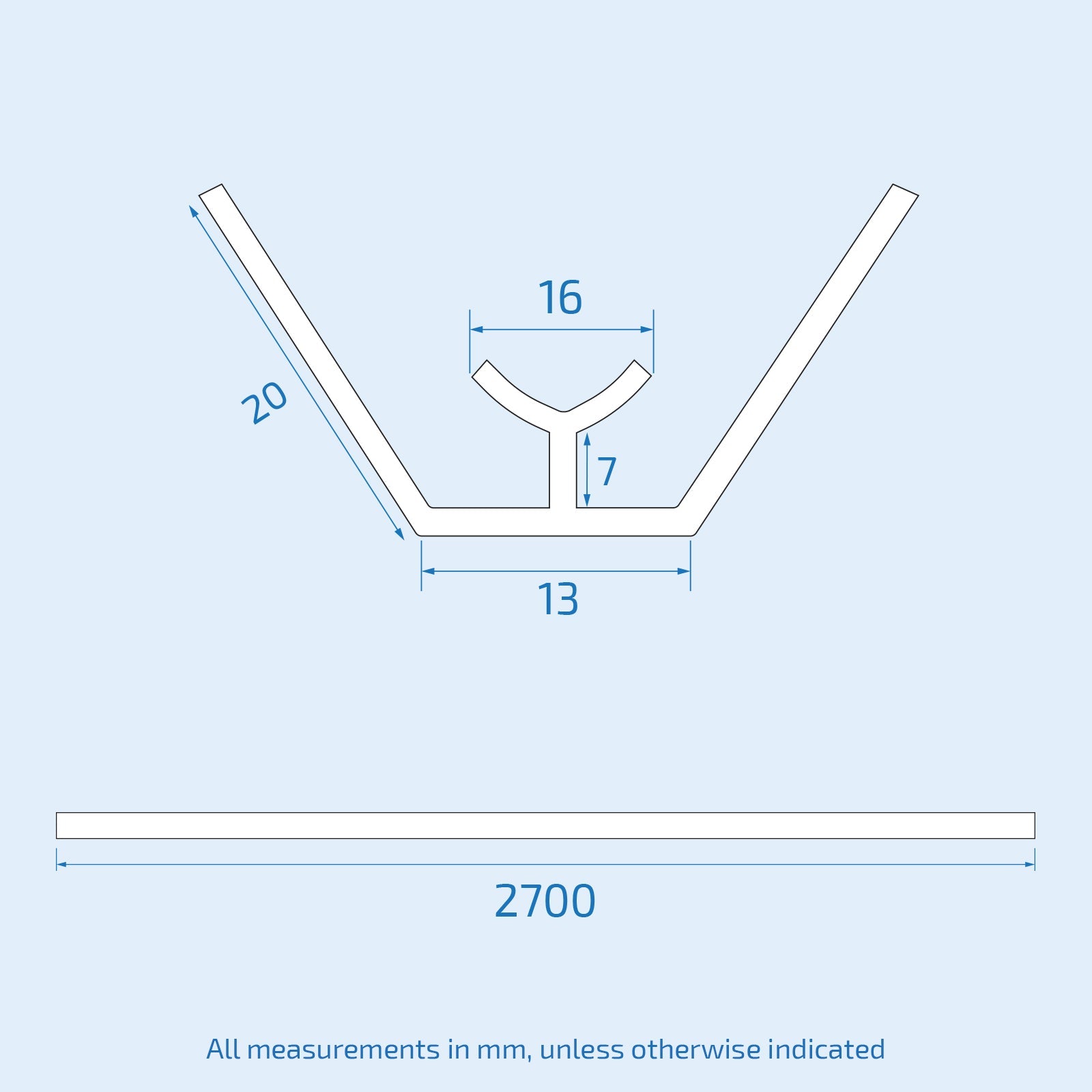 Technical drawing of a metal bracket with dimensions