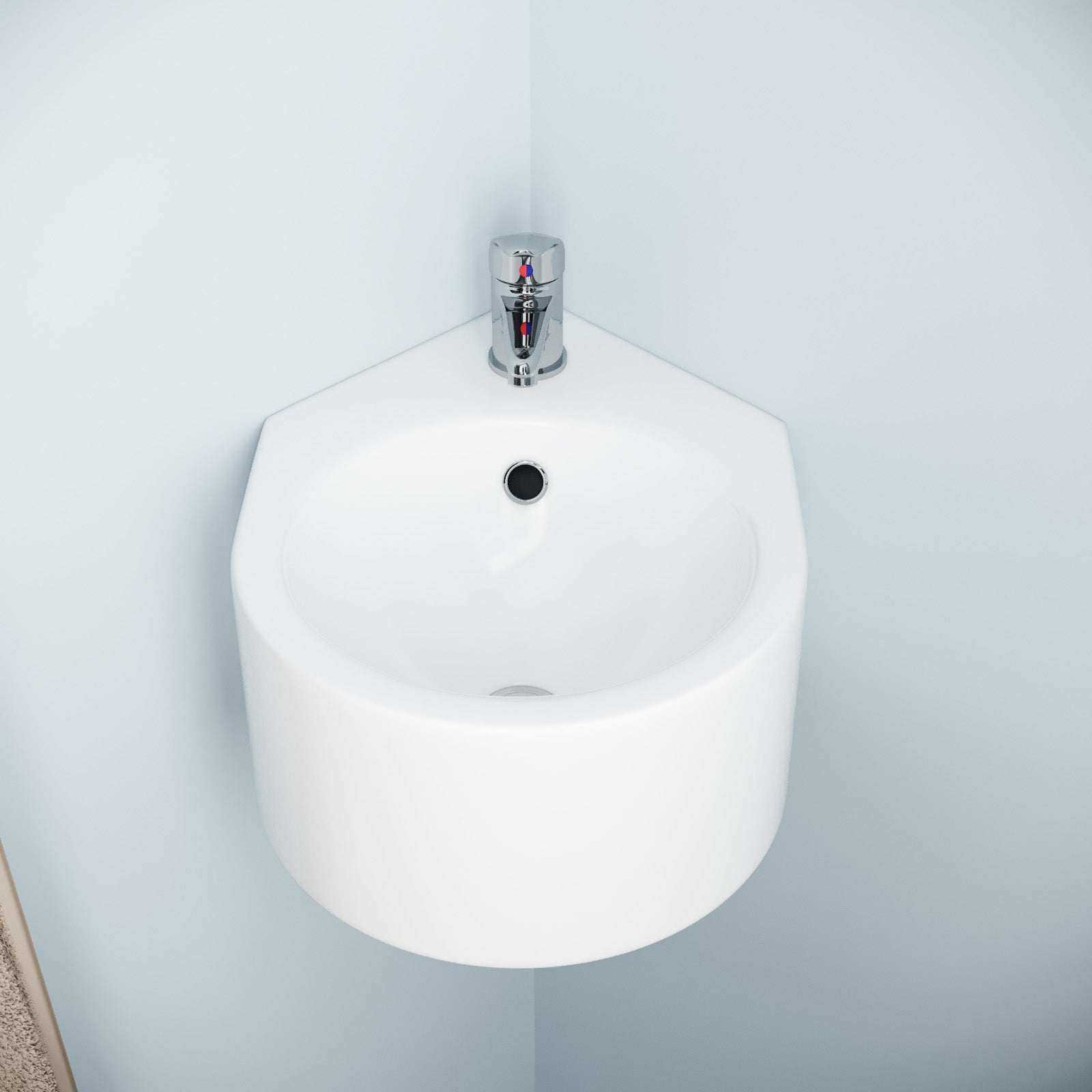 300mm Bathroom Wall Hung Cloakroom Ceramic Compact Corner Basin Sink