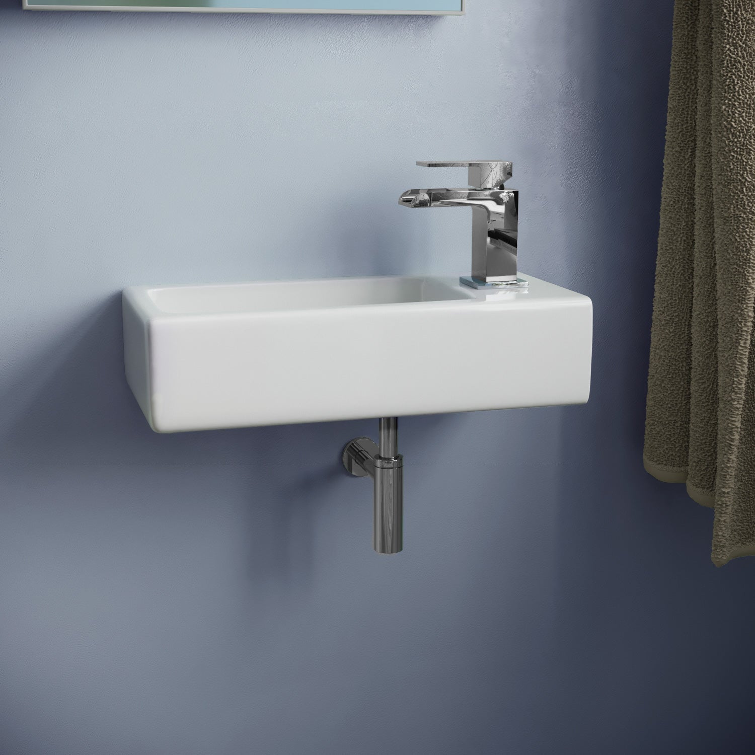 Alvey Wall Hung Right Handed Cloakroom 375mm Basin Sink, Fittings Included