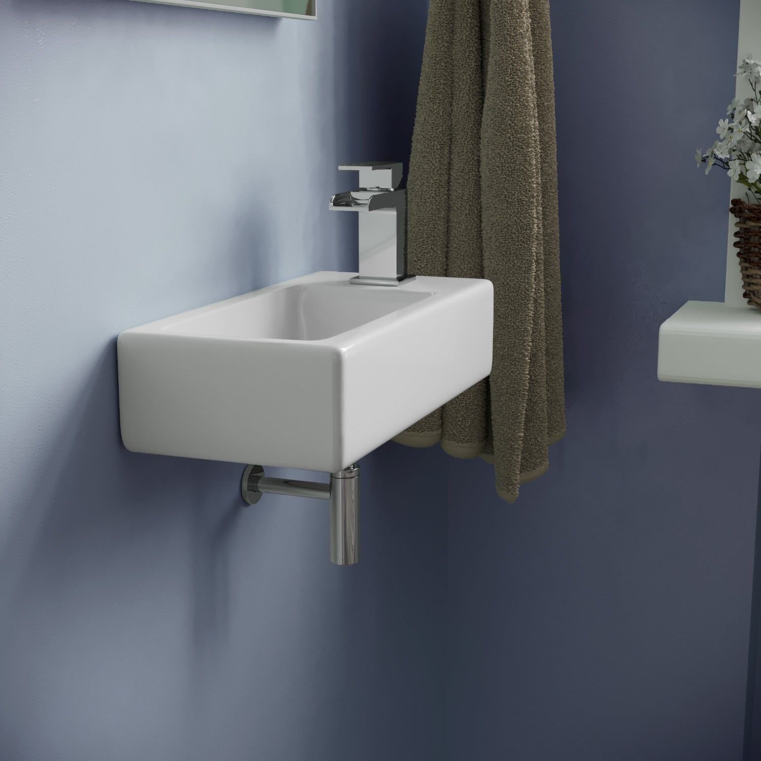 Alvey Wall Hung Right Handed Cloakroom 375mm Basin Sink, Fittings Included