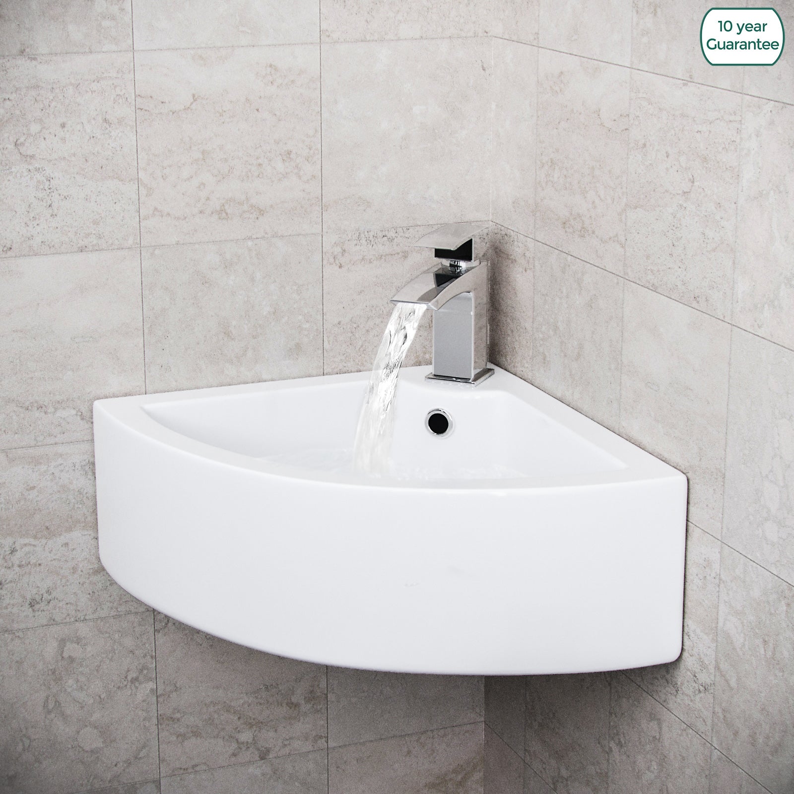 Tulla Ceramic 670 x 470mm Cloakroom Quarter Circle Corner Basin