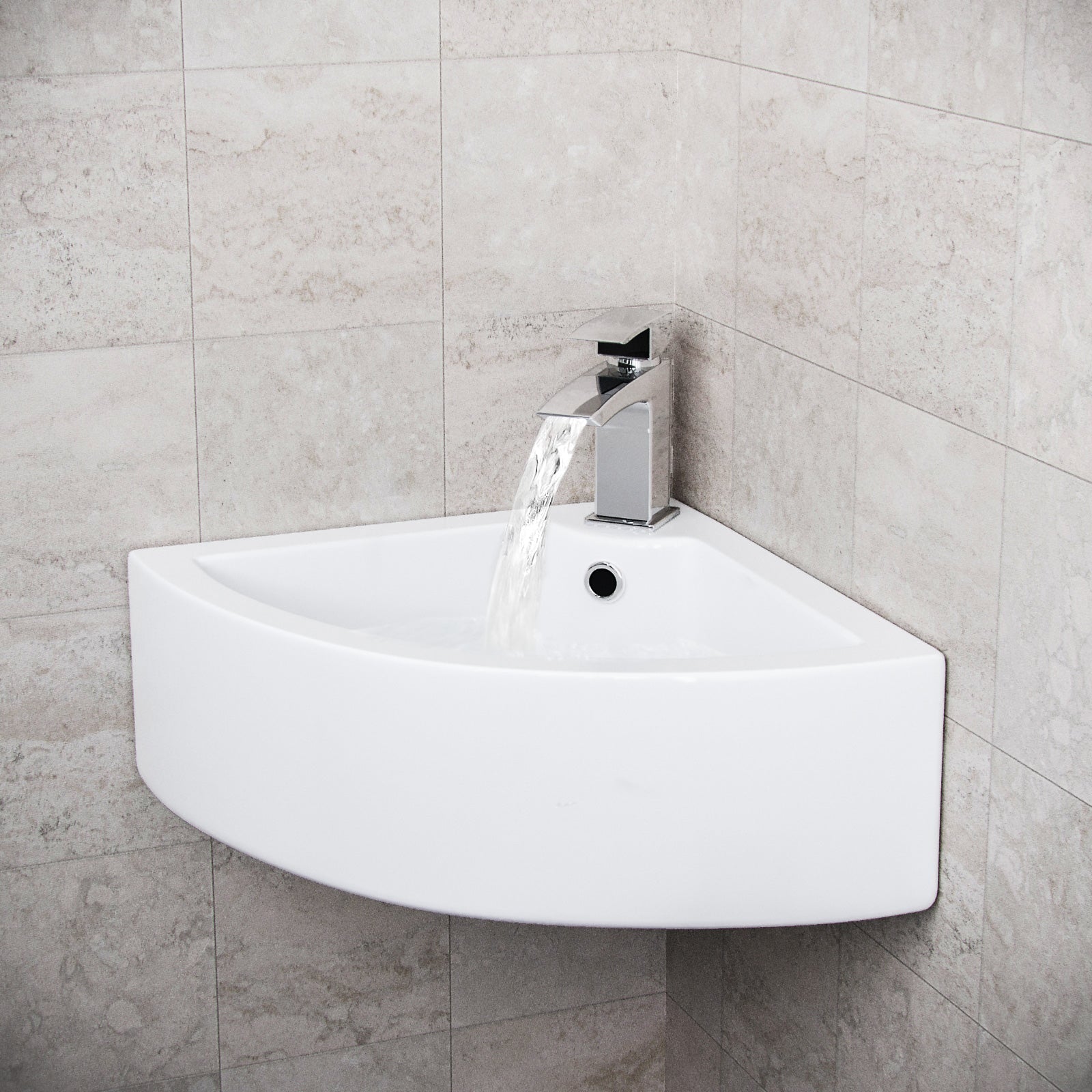Tulla Ceramic 670 x 470mm Cloakroom Quarter Circle Corner Basin