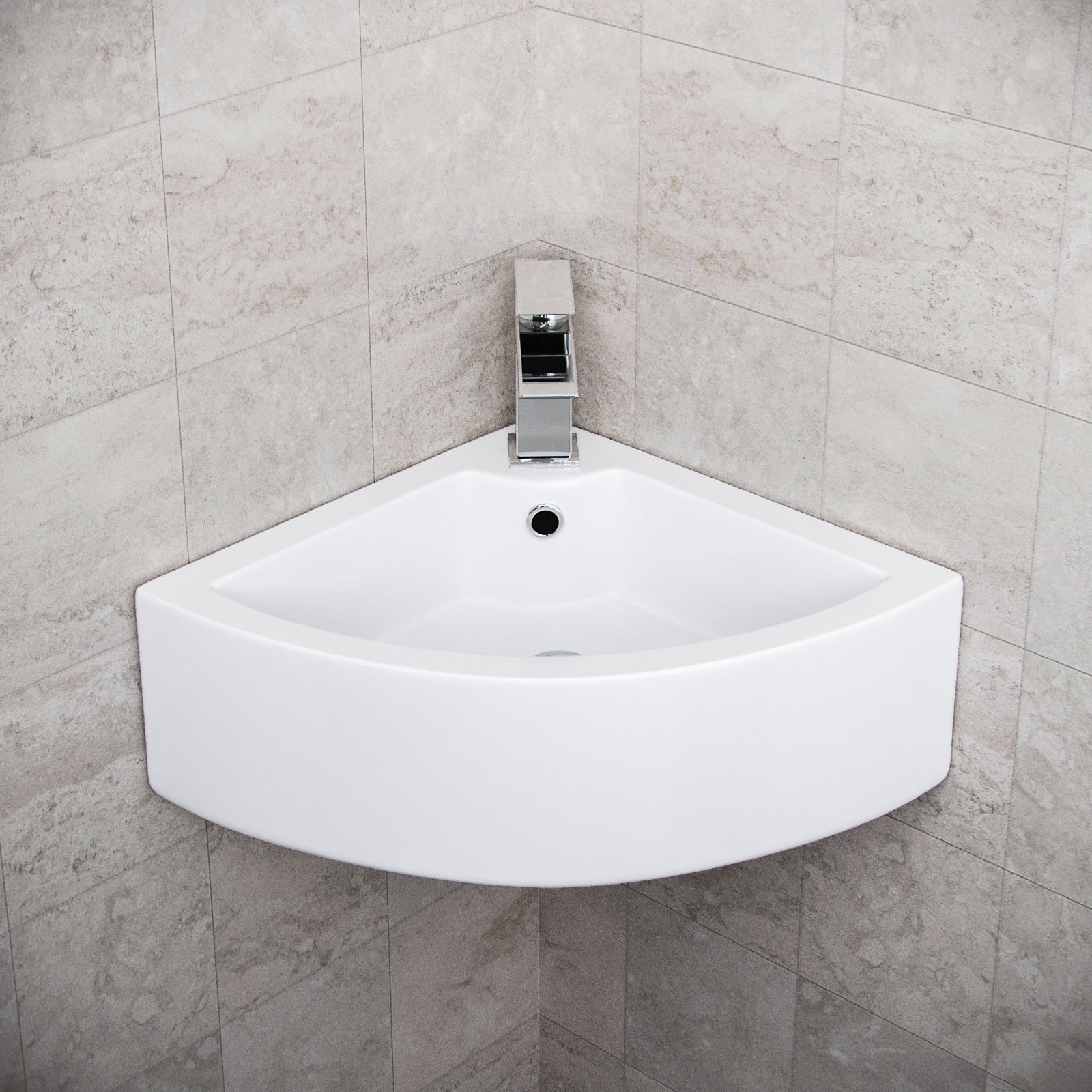 Tulla Ceramic 670 x 470mm Cloakroom Quarter Circle Corner Basin