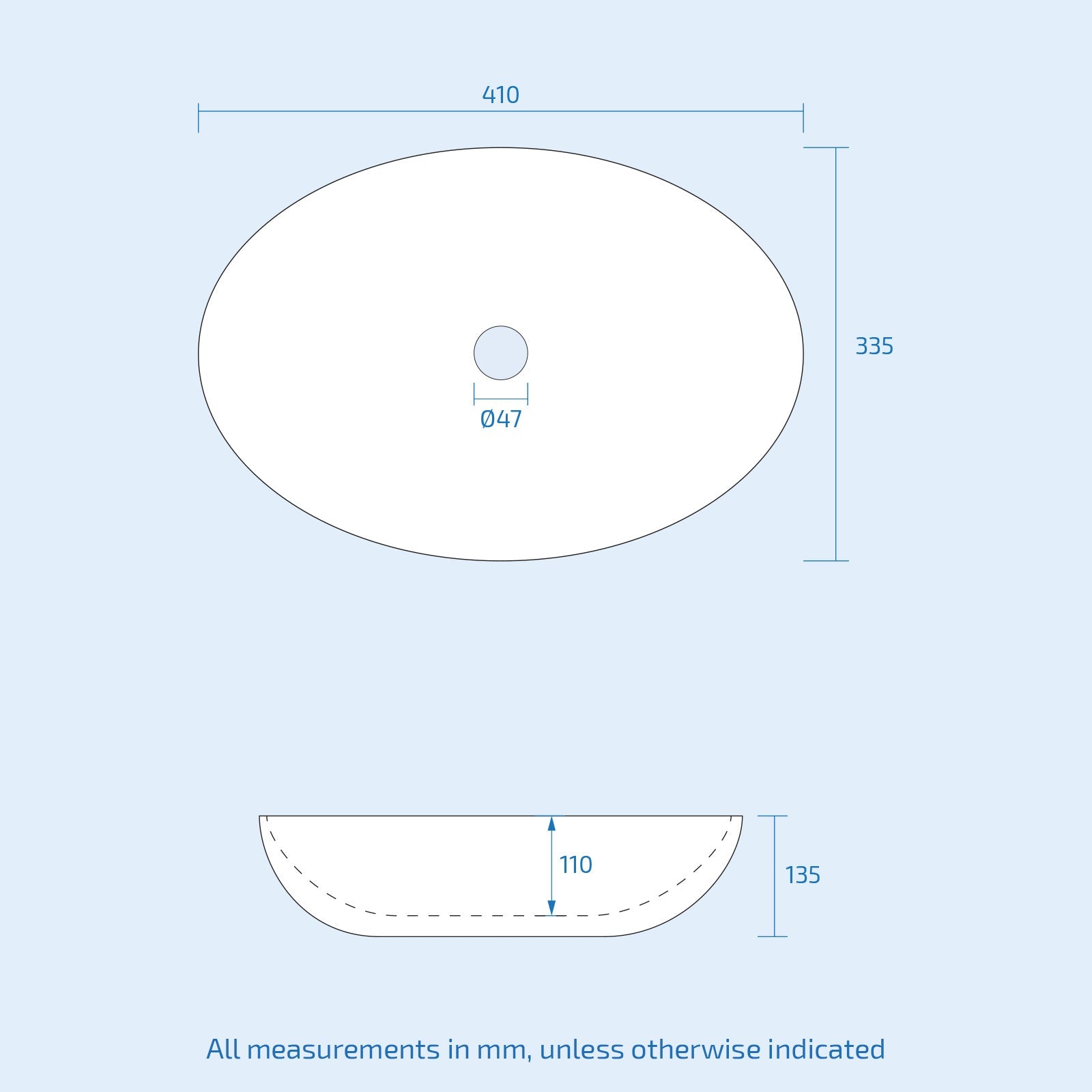 Etive 410 X 335mm Oval Cloakroom Counter Top Basin Sink Bowl