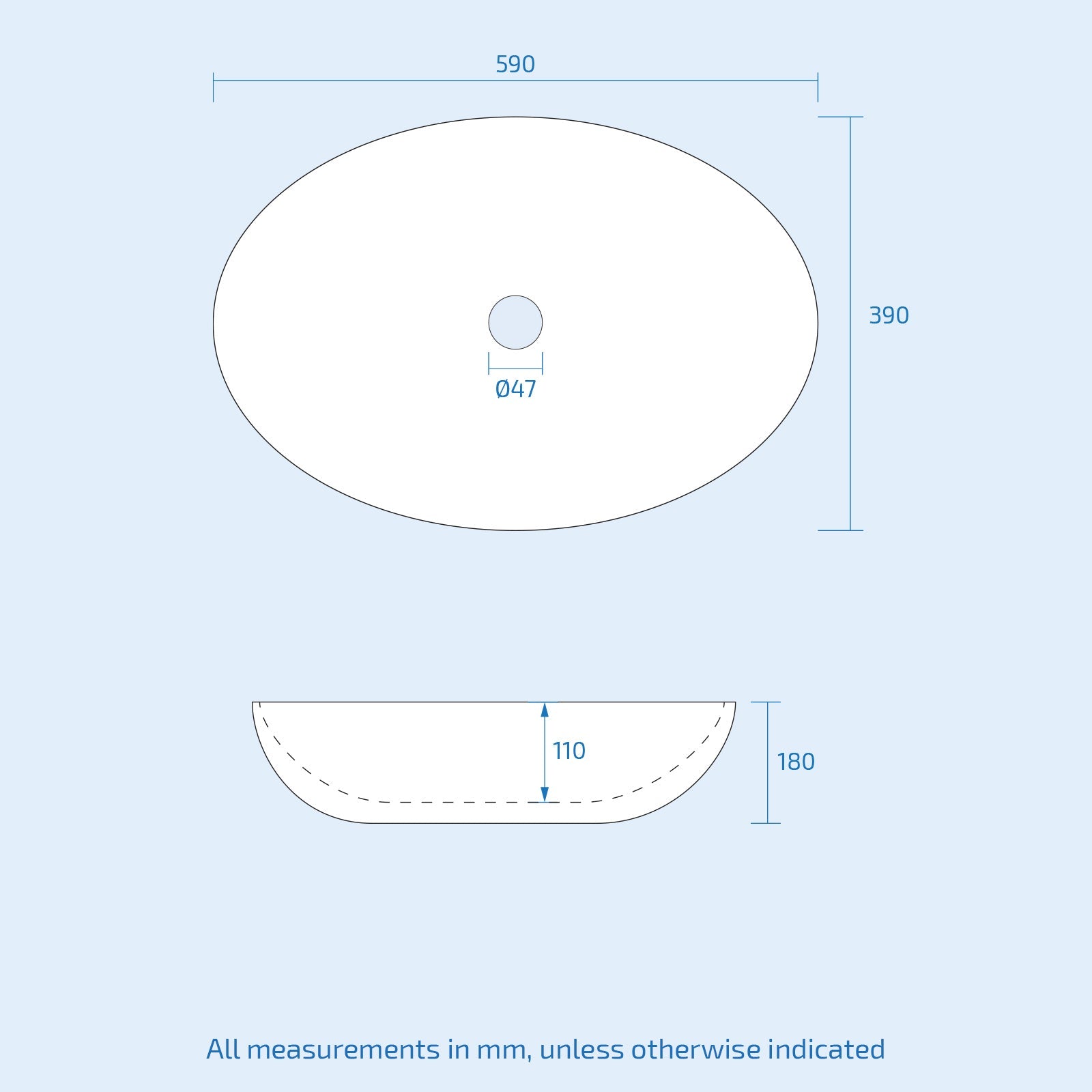 Morar Oval 600 mm Large Counter Top Basin