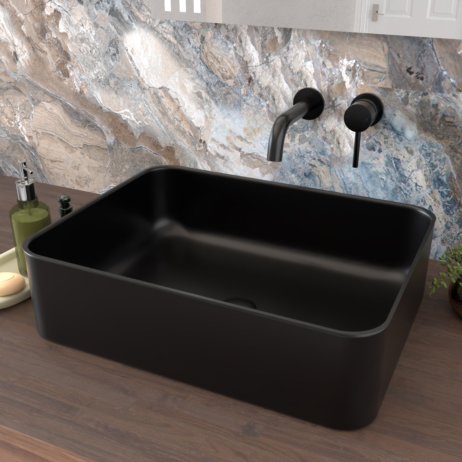 Rogiet 490 x 375mm Countertop Basin Rectangle Matte Black
