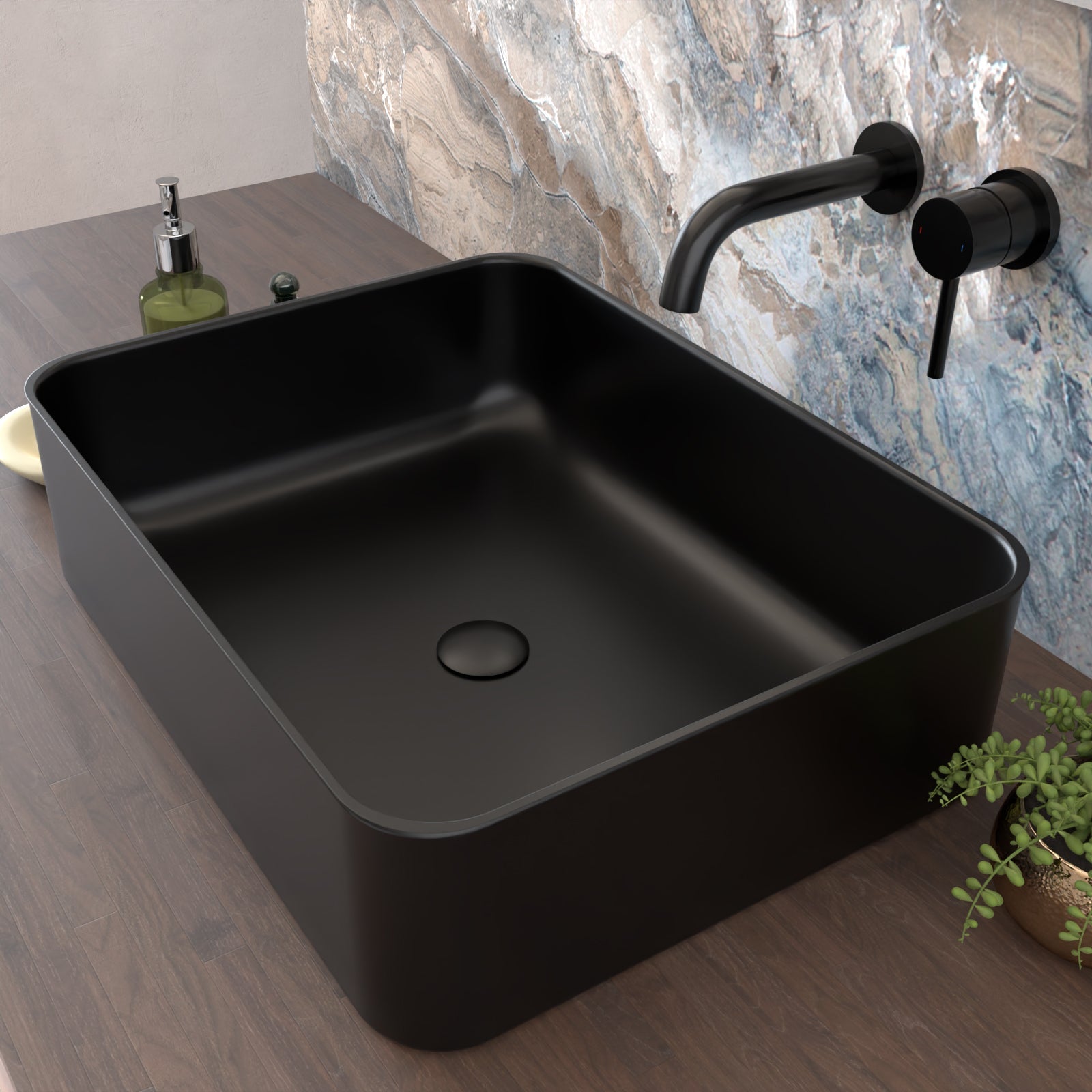 Rogiet 490 x 375mm Countertop Basin Rectangle Matte Black