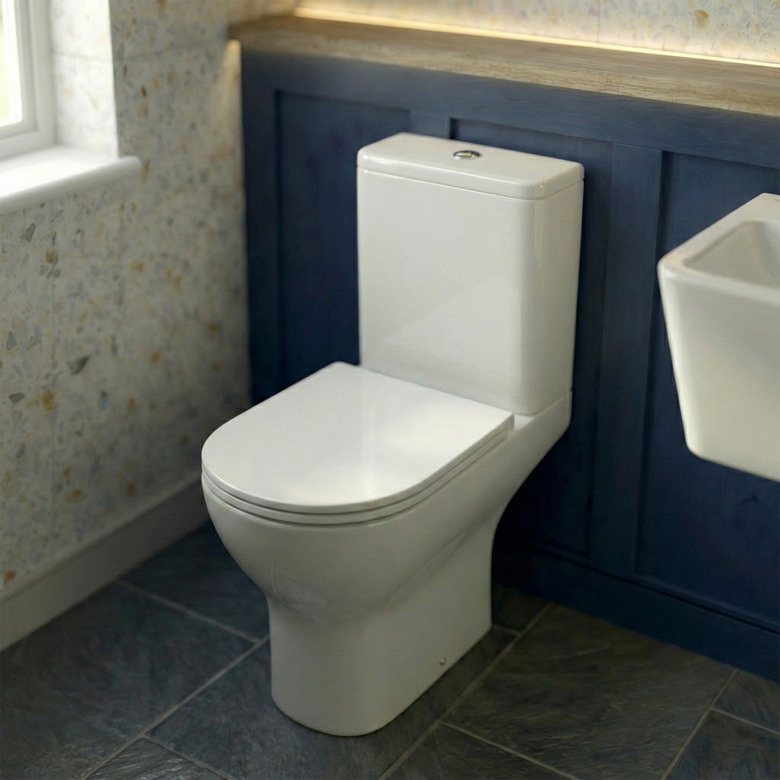 Alexa Cloakroom Close Coupled Toilet & 565mm Modern Wall Hung Rectangular Basin