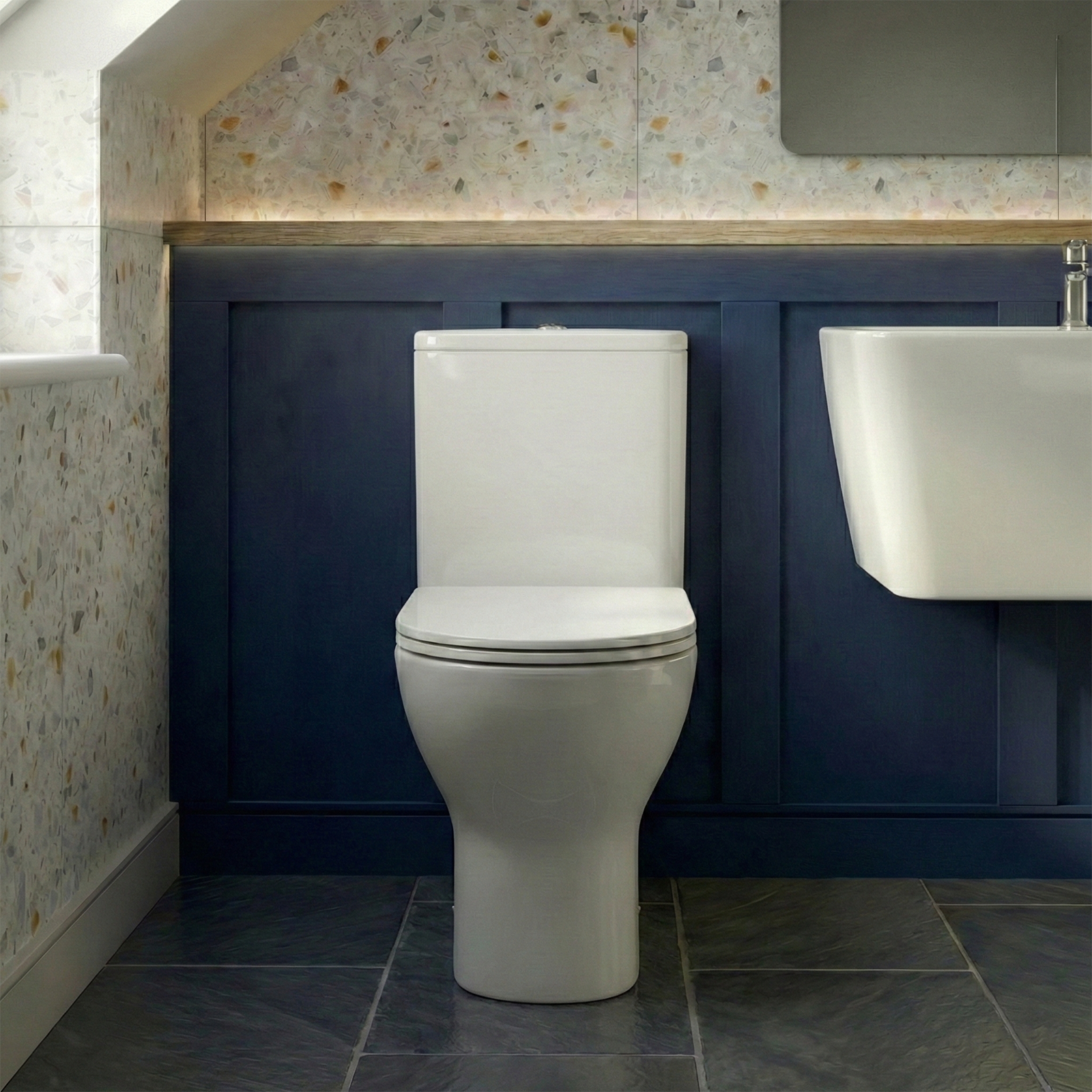 Alexa Cloakroom Close Coupled Toilet & 565mm Modern Wall Hung Rectangular Basin