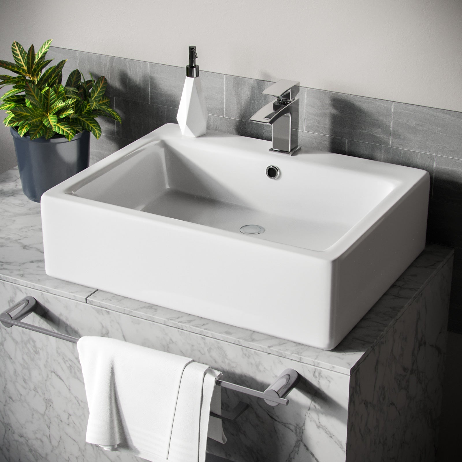 Lomond Rectangle 580 mm Large Counter Top or Wall Hung Basin