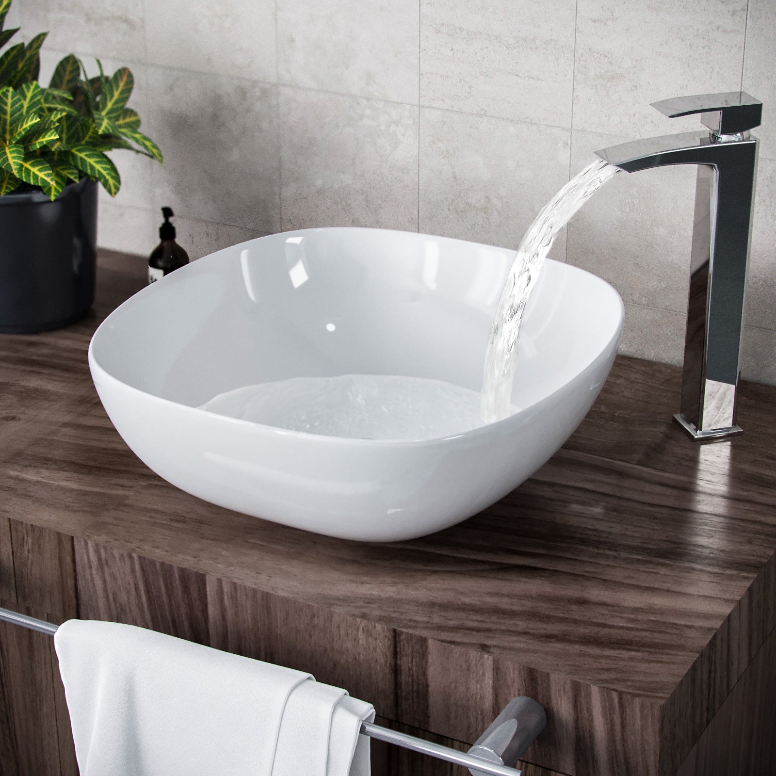 Etive 410mm Square Rounded Cloakroom Counter Top Basin Sink Bowl